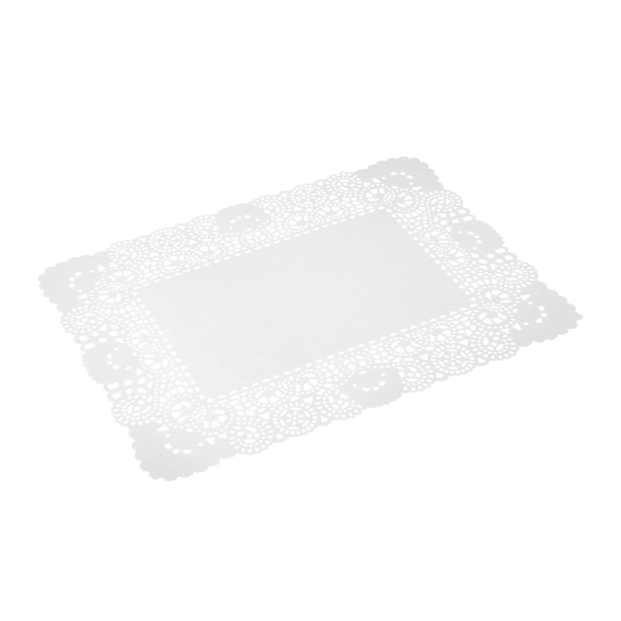 Pastry Tek Rectangle White Paper Doilies - Lace - 15 3/4" x 12" - 100 count box