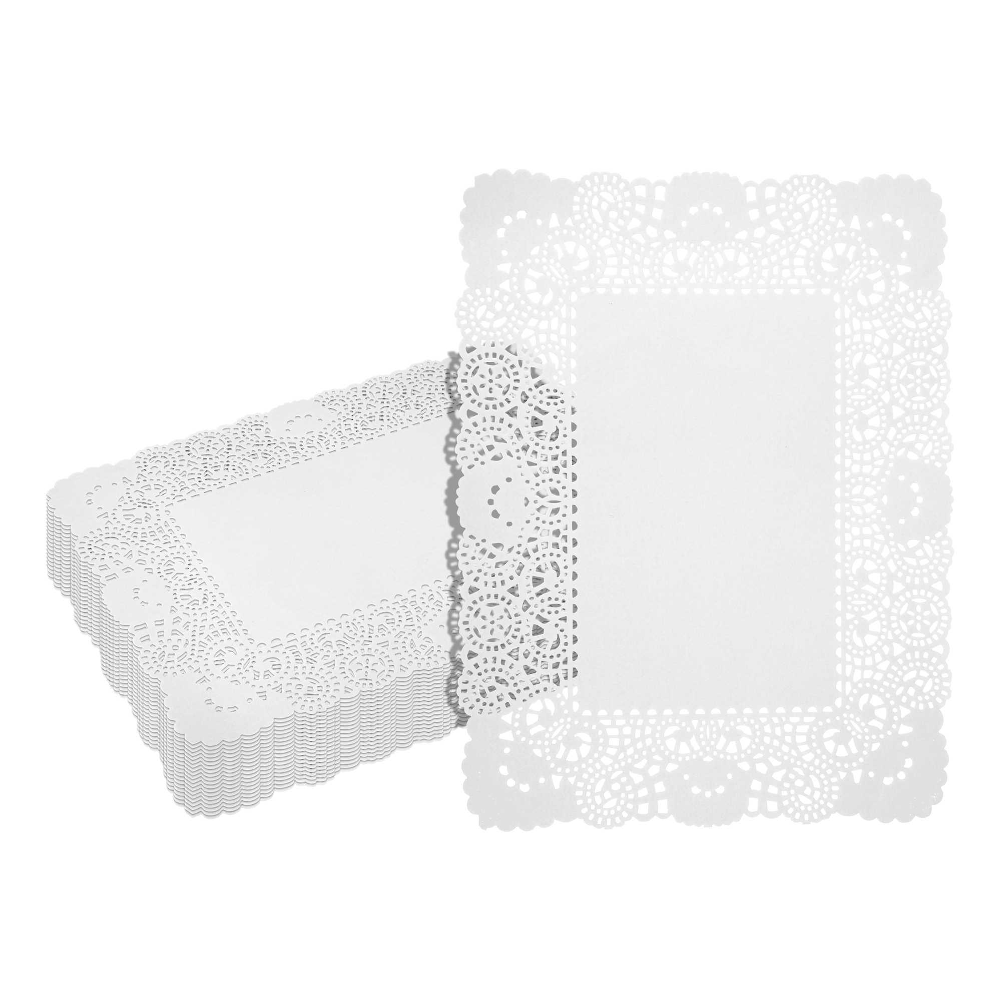 Pastry Tek Rectangle White Paper Doilies - Lace - 15 3/4" x 12" - 100 count box