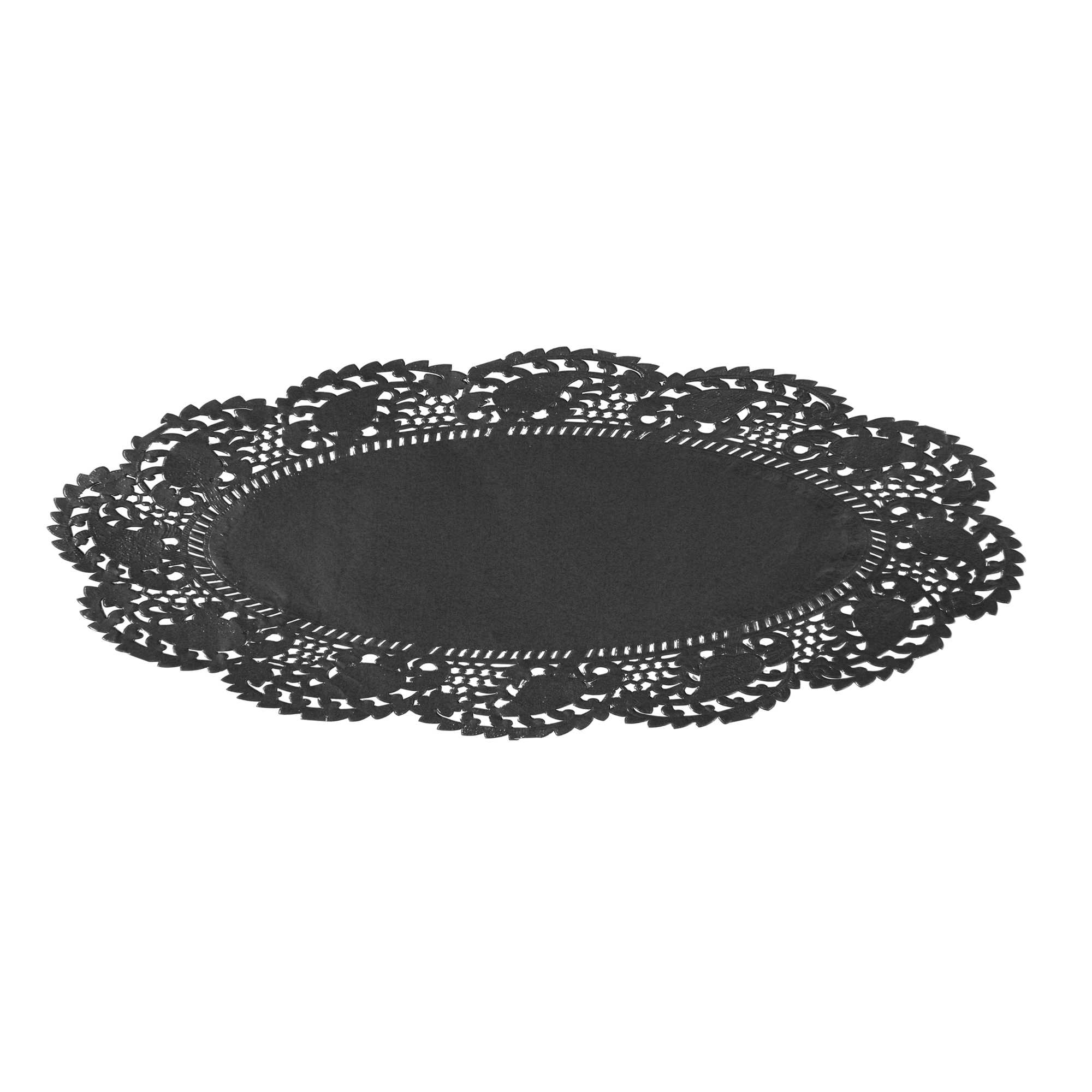 Pastry Tek Oval Black Paper Doilies - Lace - 9" x 6 1/2" - 100 count box