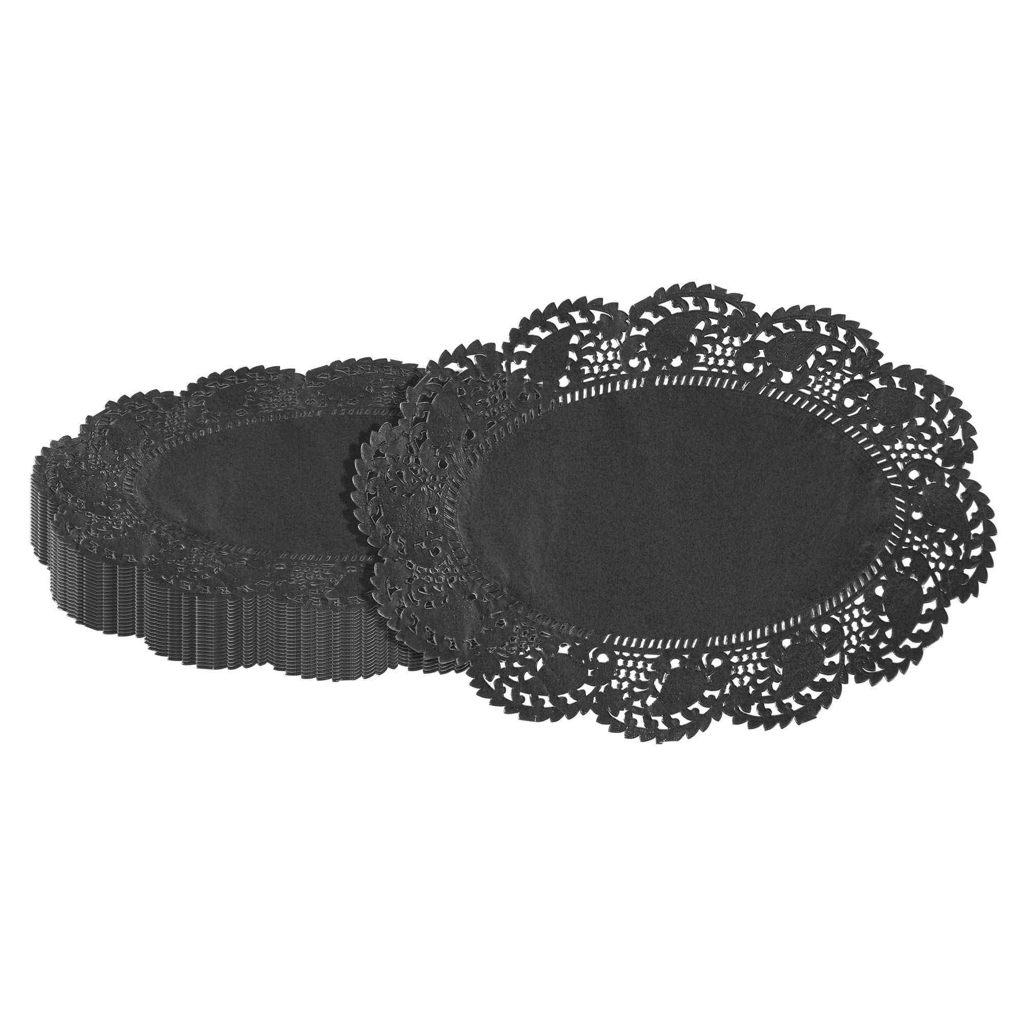 Pastry Tek Oval Black Paper Doilies - Lace - 9" x 6 1/2" - 100 count box