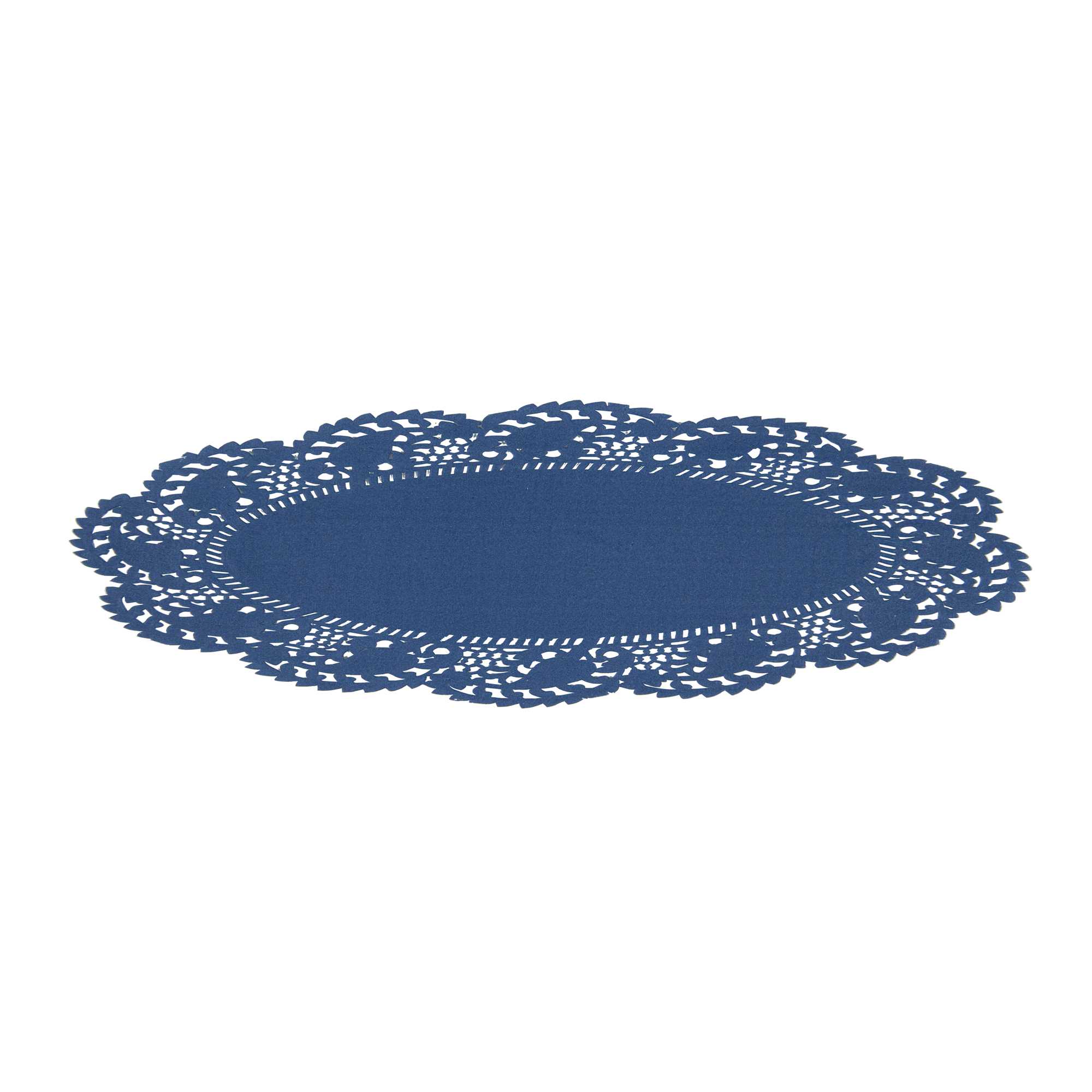 Pastry Tek Oval Navy Blue Paper Doilies - Lace - 9" x 6 1/2" - 100 count box