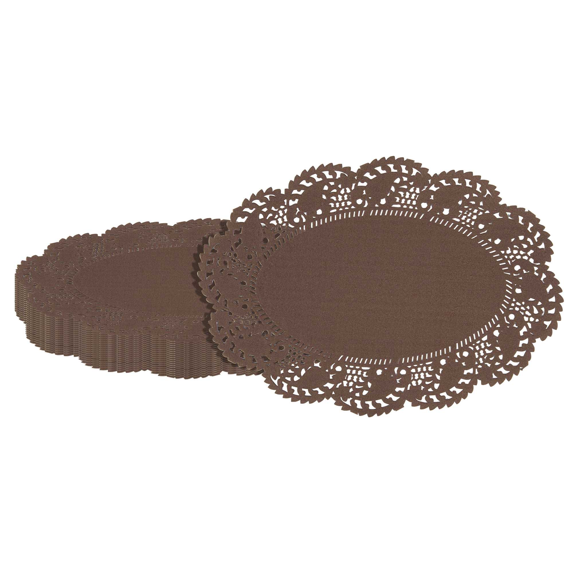 Pastry Tek Oval Brown Paper Doilies - Lace - 9" x 6 1/2" - 100 count box
