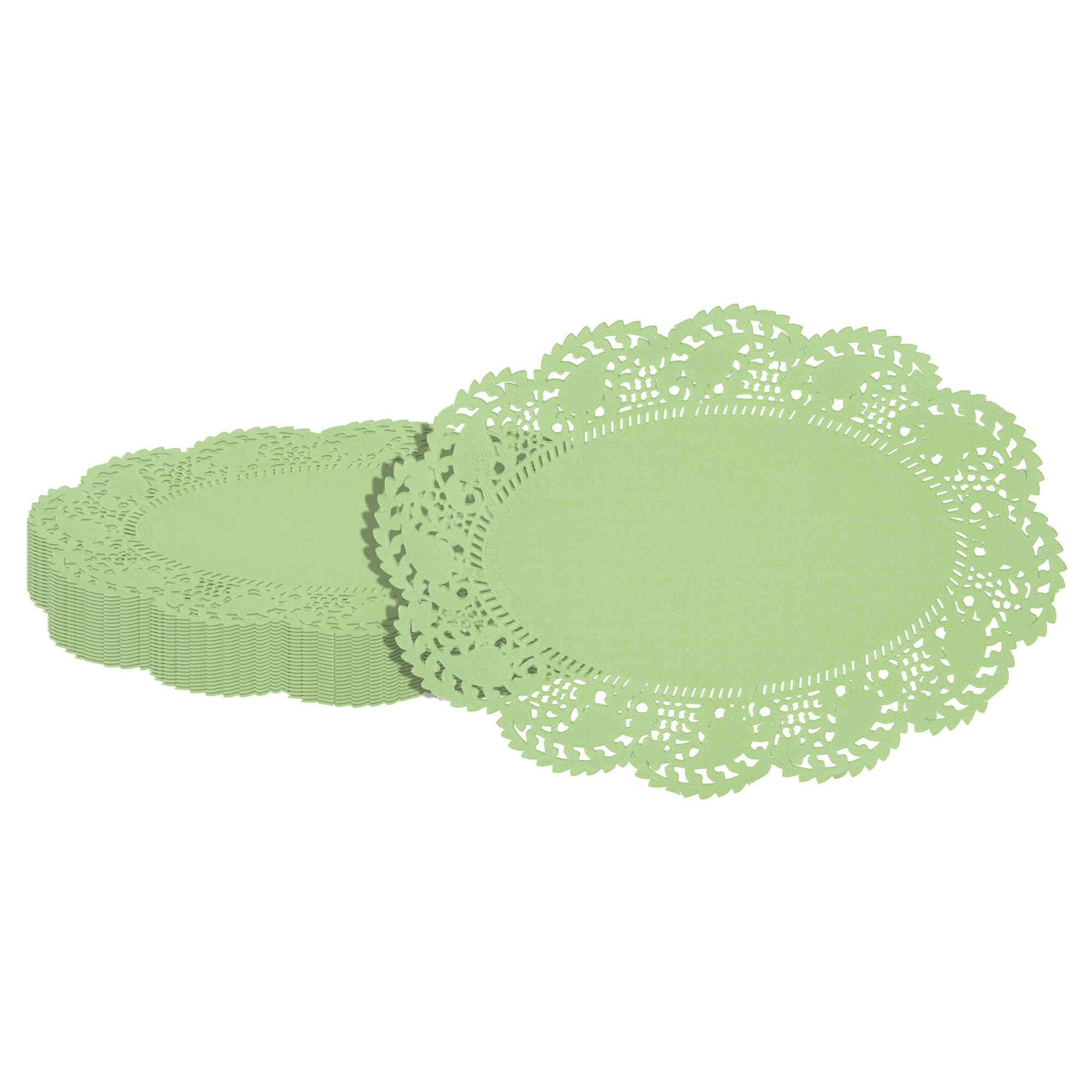 Pastry Tek Oval Green Paper Doilies - Lace - 9" x 6 1/2" - 4000 count box