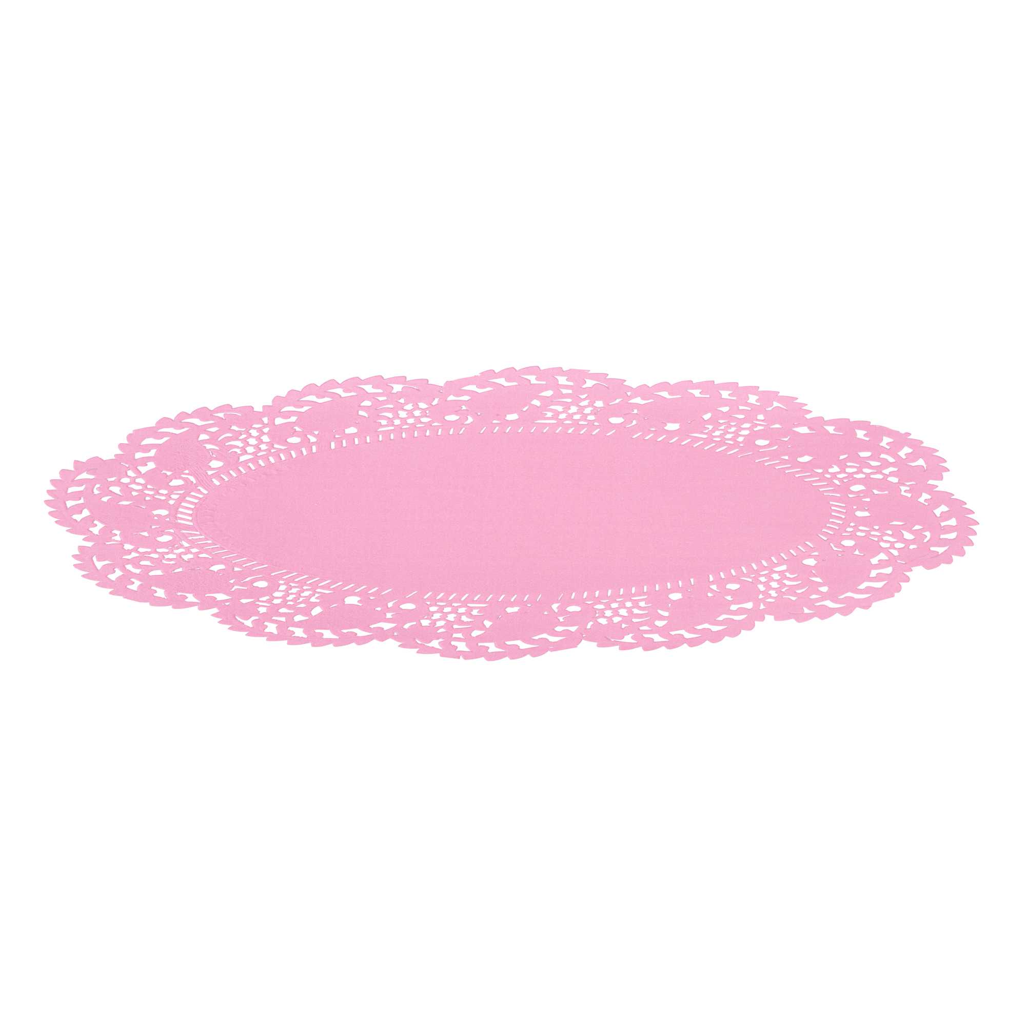 Pastry Tek Oval Pink Paper Doilies - Lace - 9" x 6 1/2" - 100 count box