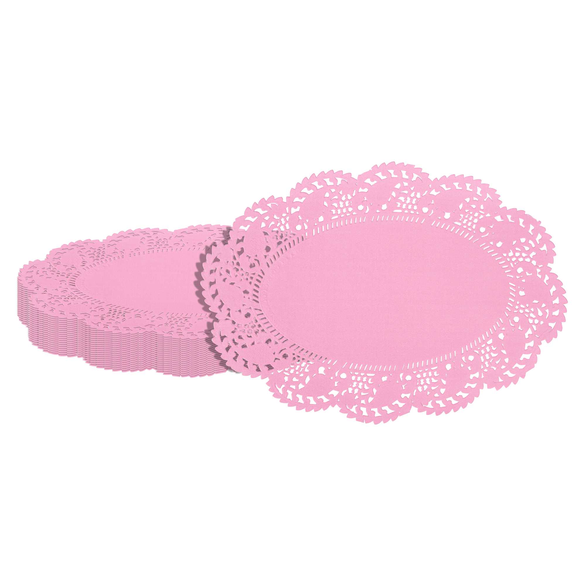 Pastry Tek Oval Pink Paper Doilies - Lace - 9" x 6 1/2" - 100 count box