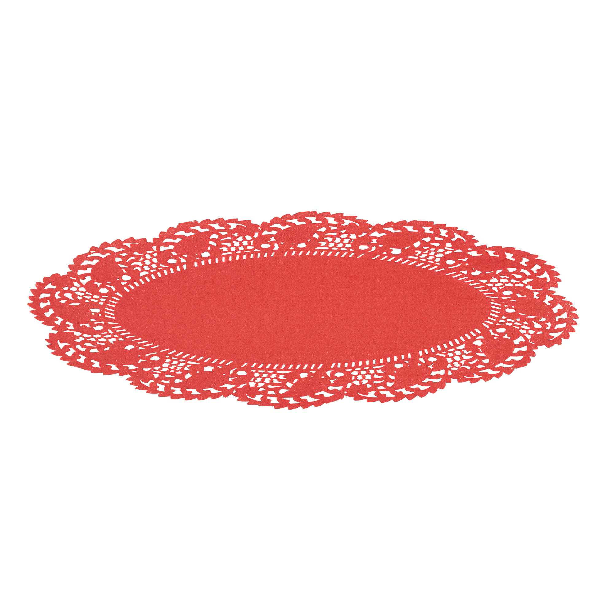 Pastry Tek Oval Red Paper Doilies - Lace - 9" x 6 1/2" - 4000 count box