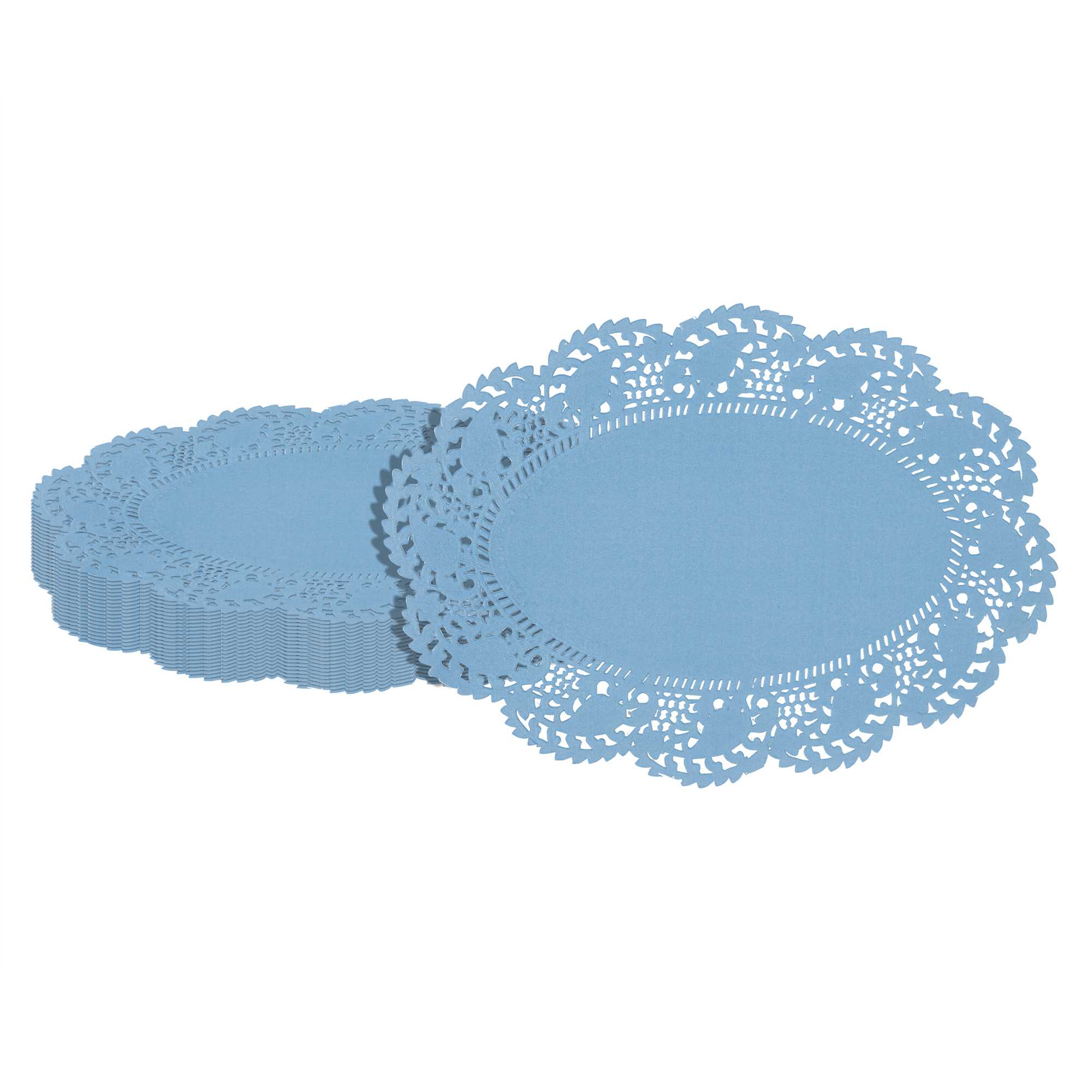 Pastry Tek Oval Sky Blue Paper Doilies - Lace - 9" x 6 1/2" - 100 count box