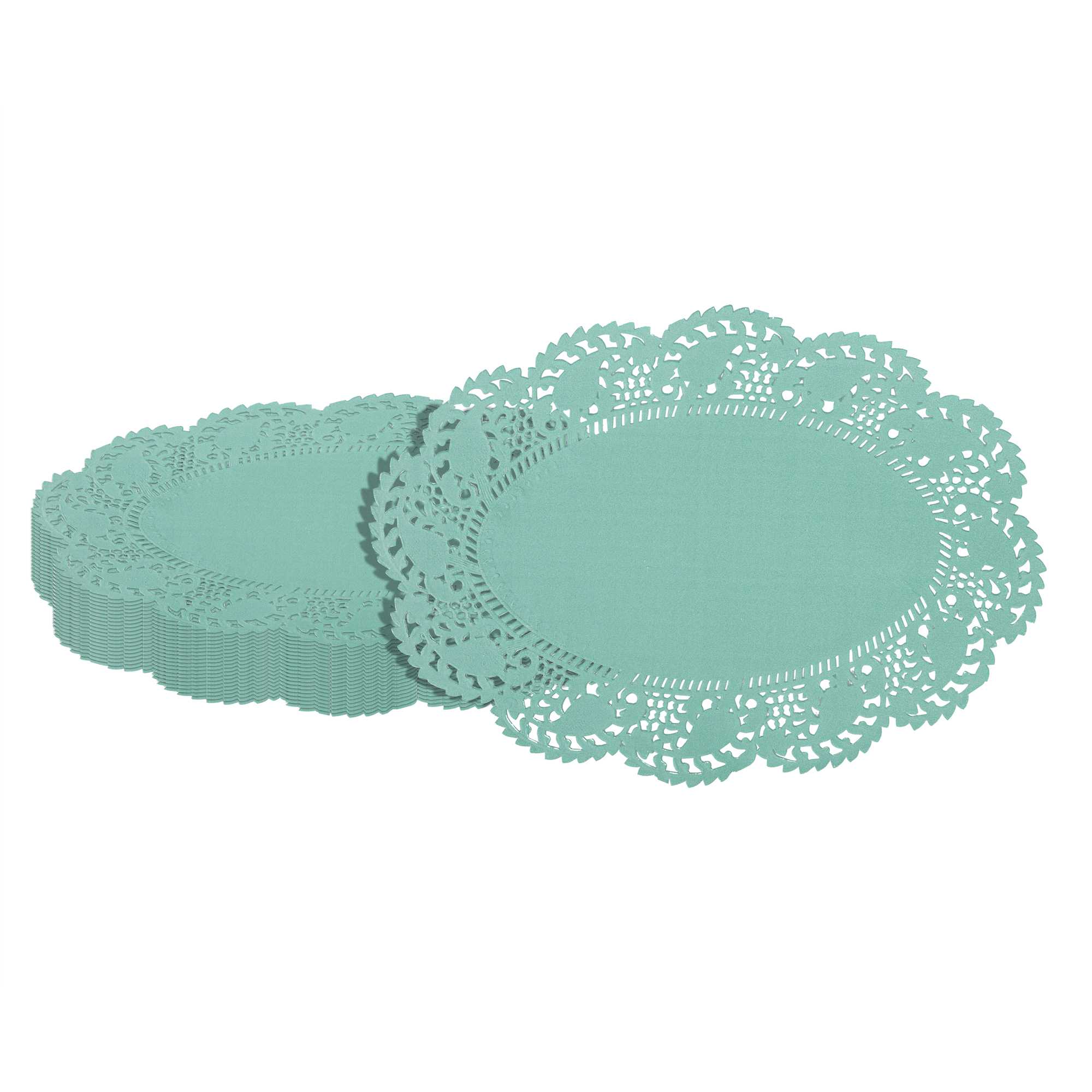 Pastry Tek Oval Teal Paper Doilies - Lace - 9" x 6 1/2" - 100 count box