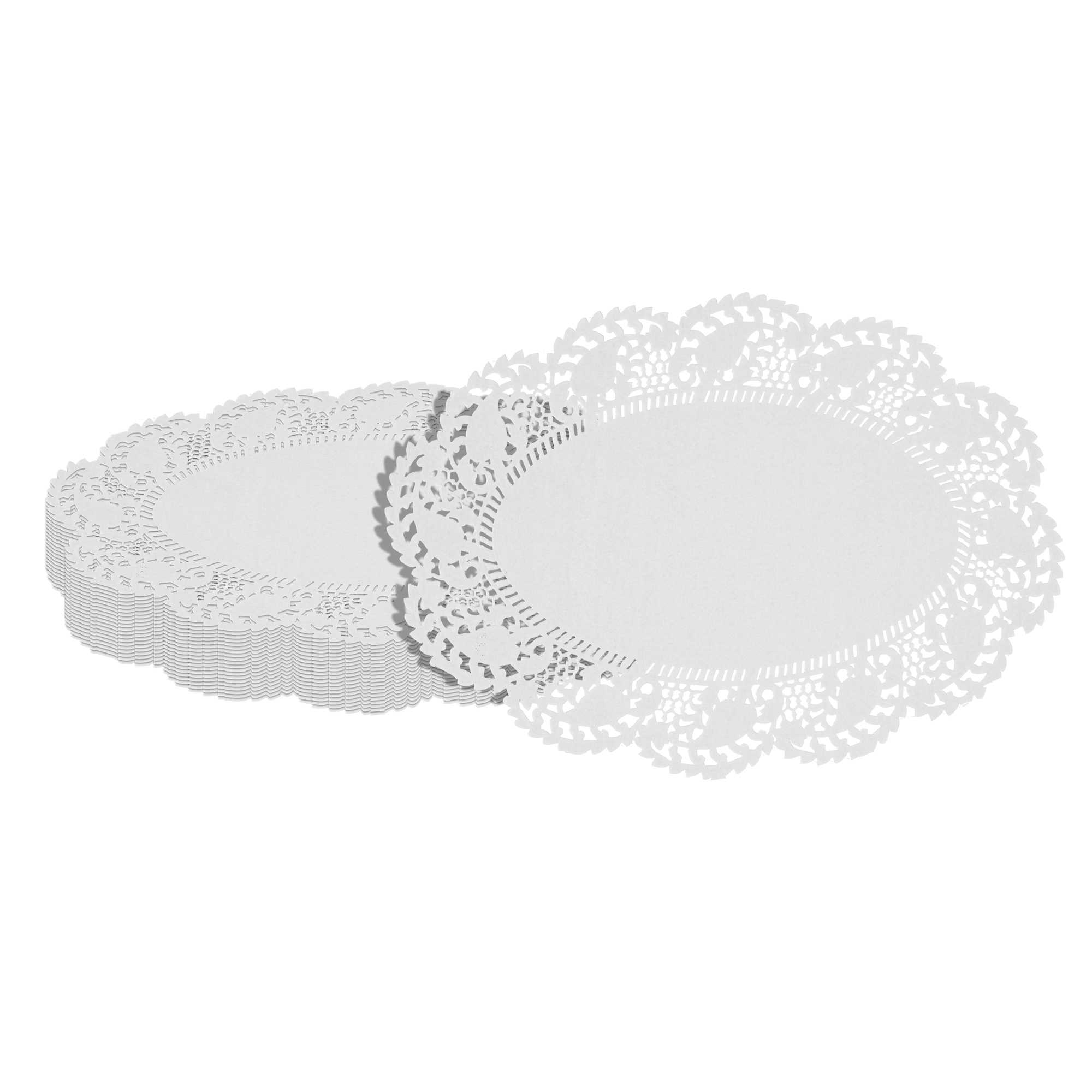 Pastry Tek Oval White Paper Doilies - Lace - 9" x 6 1/2" - 100 count box