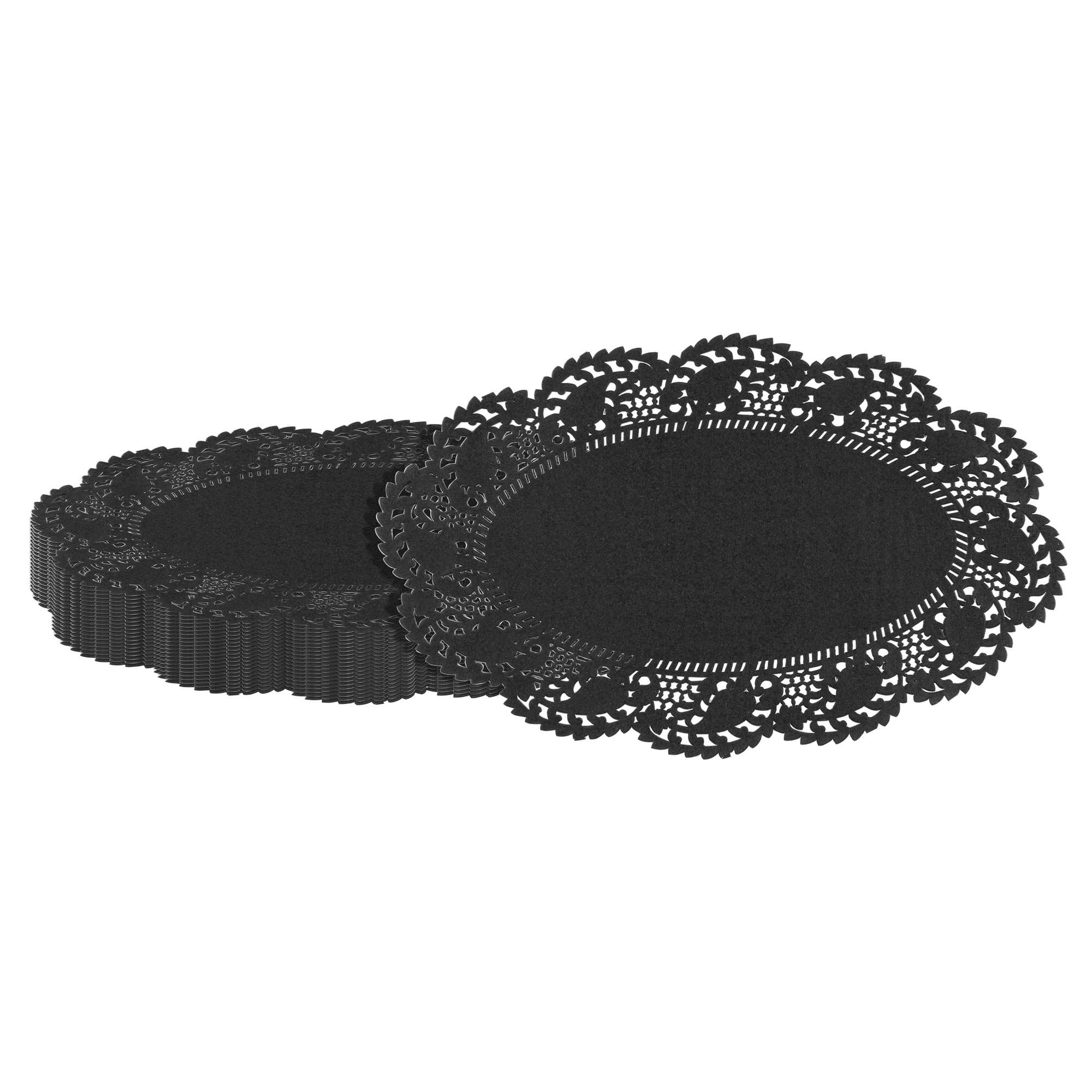Pastry Tek Oval Black Paper Doilies - Lace - 10 1/2" x 6 1/2" - 100 count box