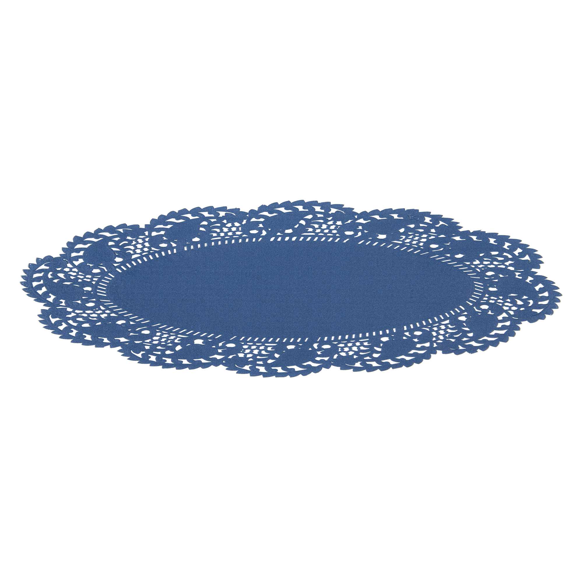 Pastry Tek Oval Navy Blue Paper Doilies - Lace - 10 1/2" x 6 1/2" - 100 count box