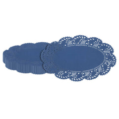 Pastry Tek Oval Navy Blue Paper Doilies - Lace - 10 1/2