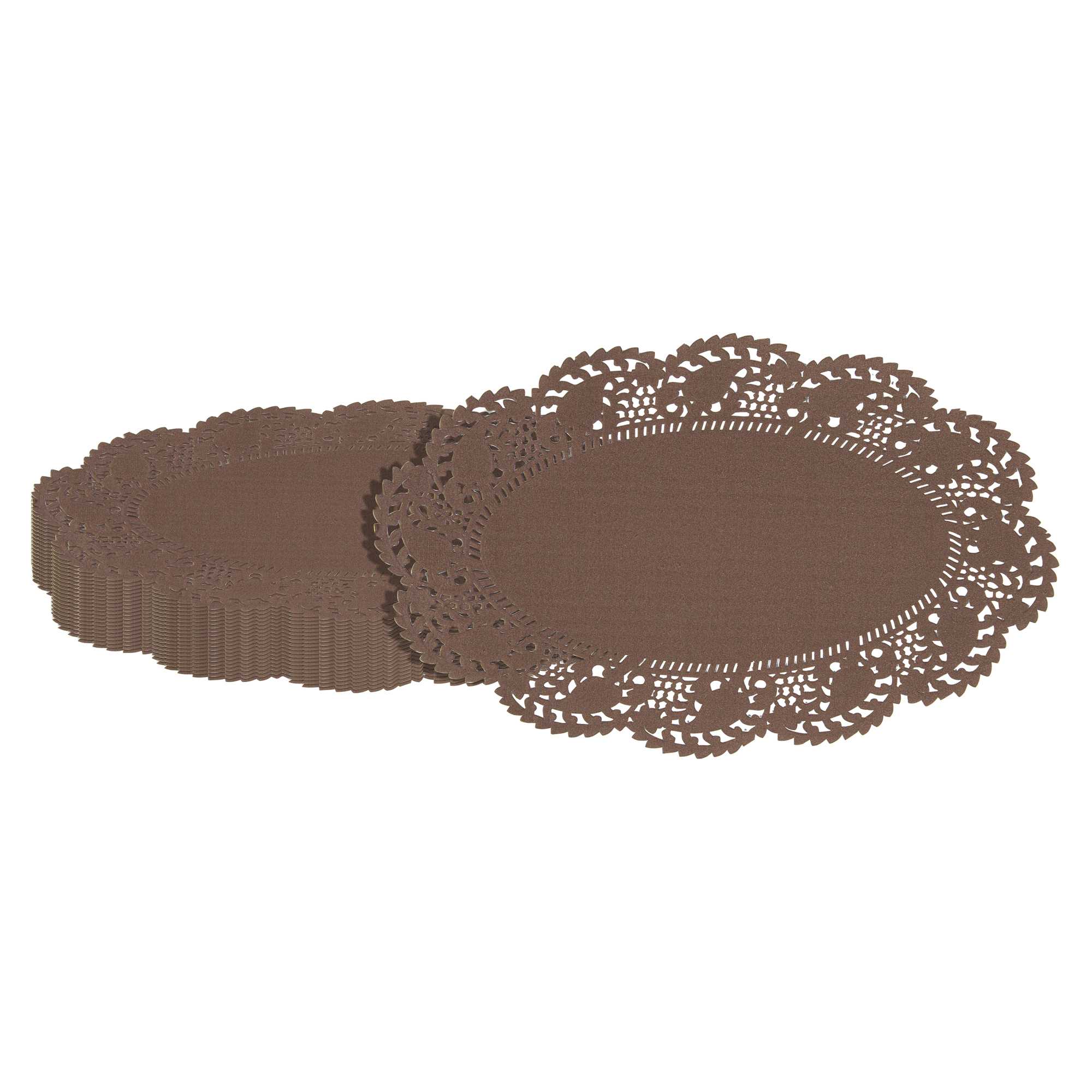 Pastry Tek Oval Brown Paper Doilies - Lace - 10 1/2" x 6 1/2" - 4000 count box