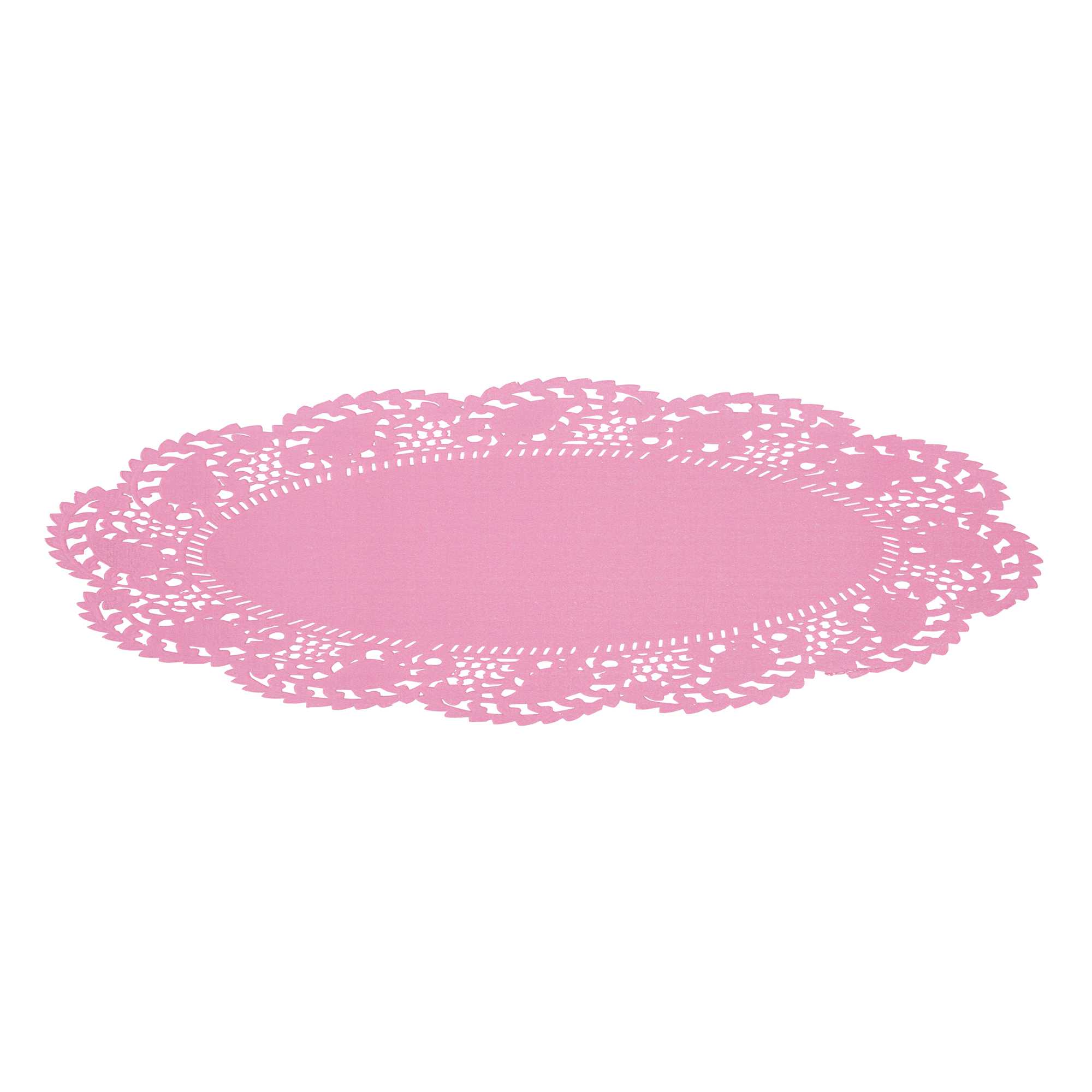 Pastry Tek Oval Pink Paper Doilies - Lace - 10 1/2" x 6 1/2" - 100 count box