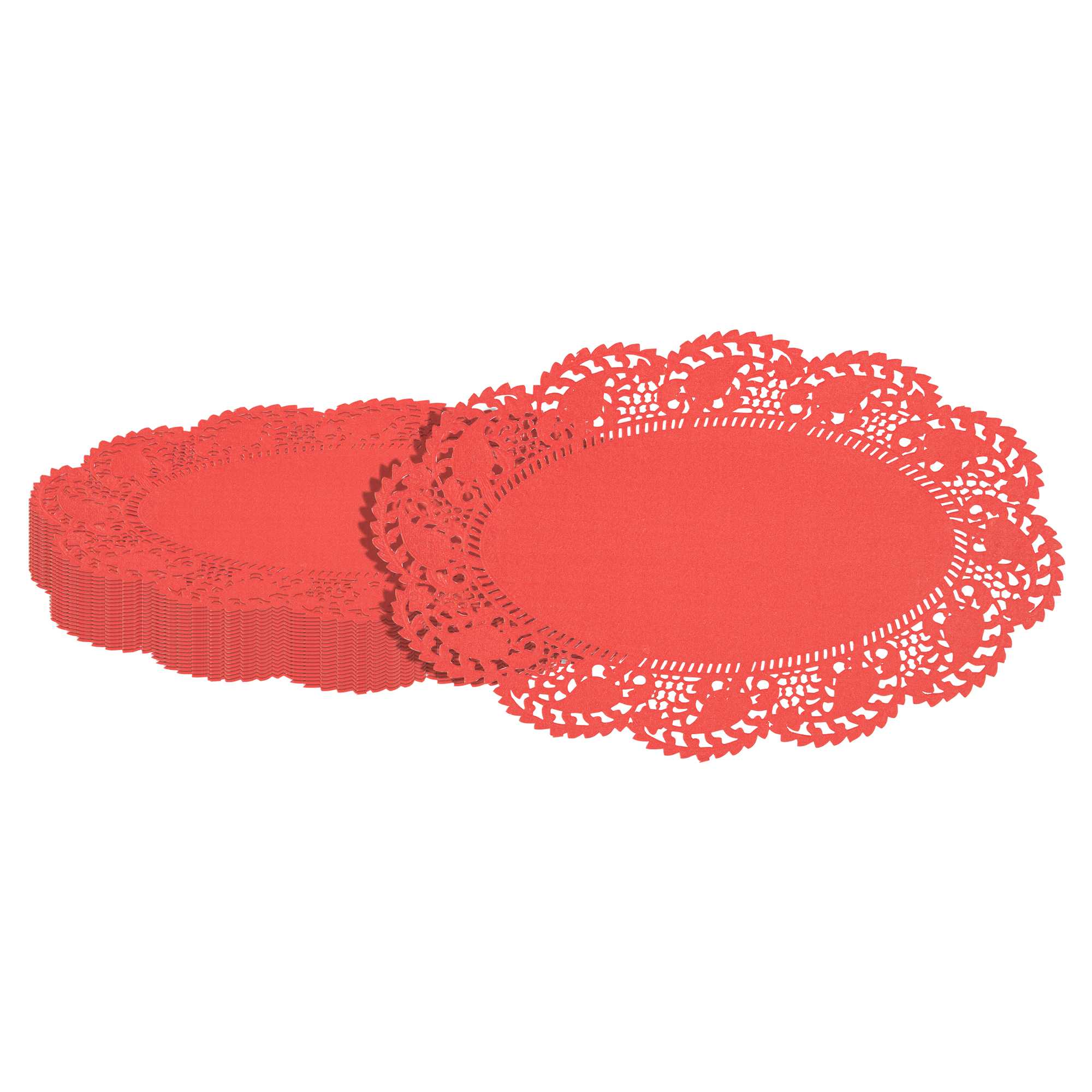 Pastry Tek Oval Red Paper Doilies - Lace - 10 1/2" x 6 1/2" - 4000 count box