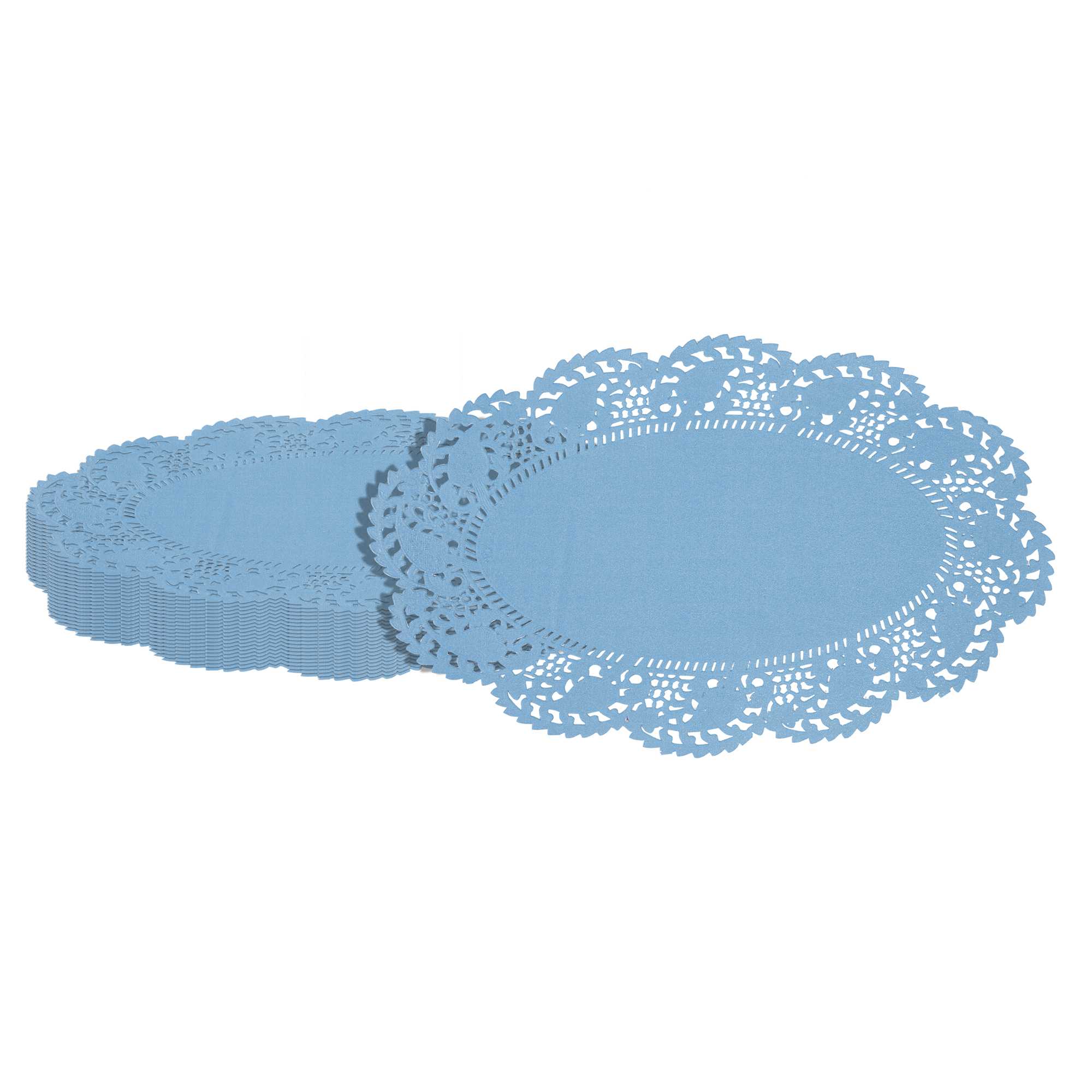 Pastry Tek Oval Sky Blue Paper Doilies - Lace - 10 1/2" x 6 1/2" - 100 count box
