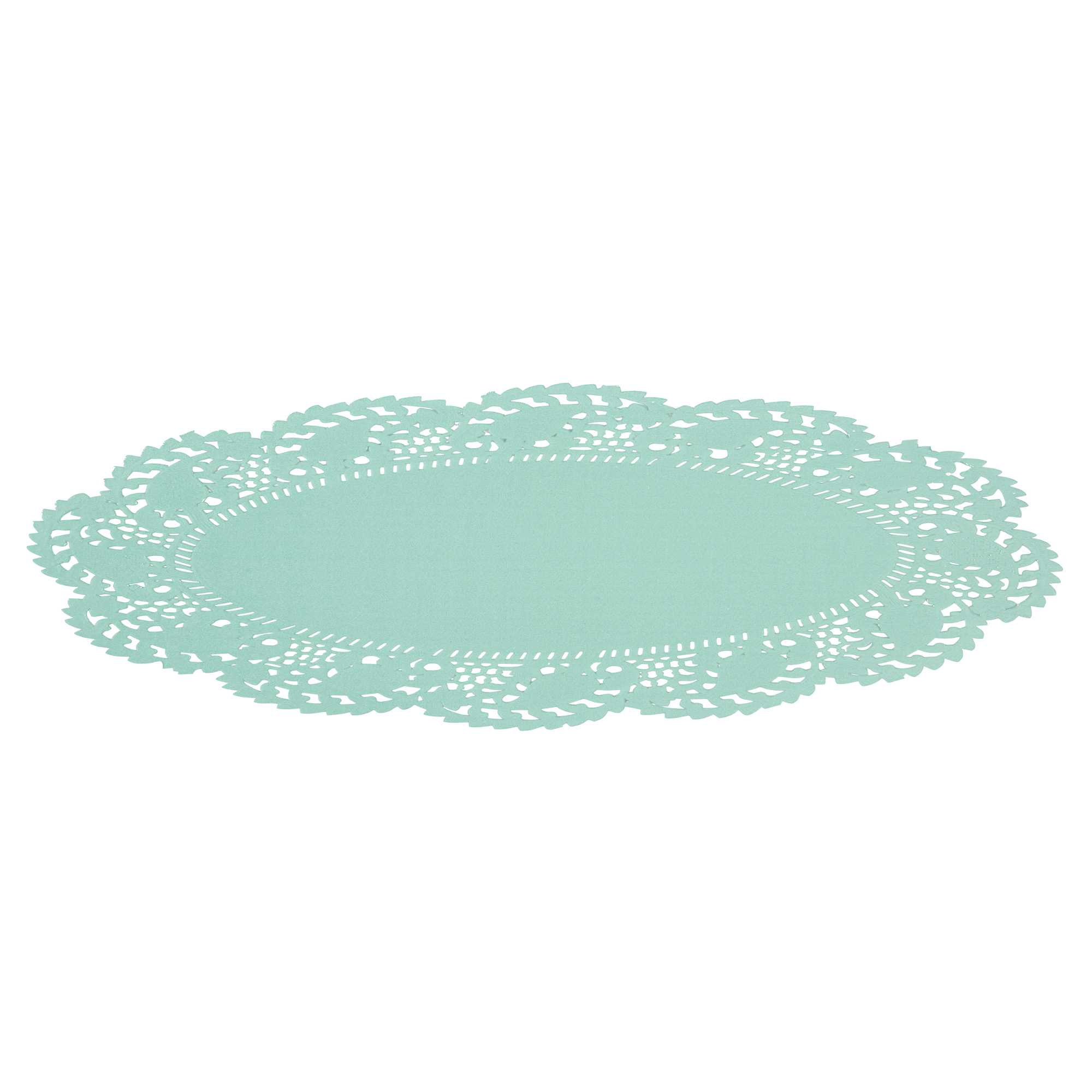 Pastry Tek Oval Teal Paper Doilies - Lace - 10 1/2" x 6 1/2" - 100 count box