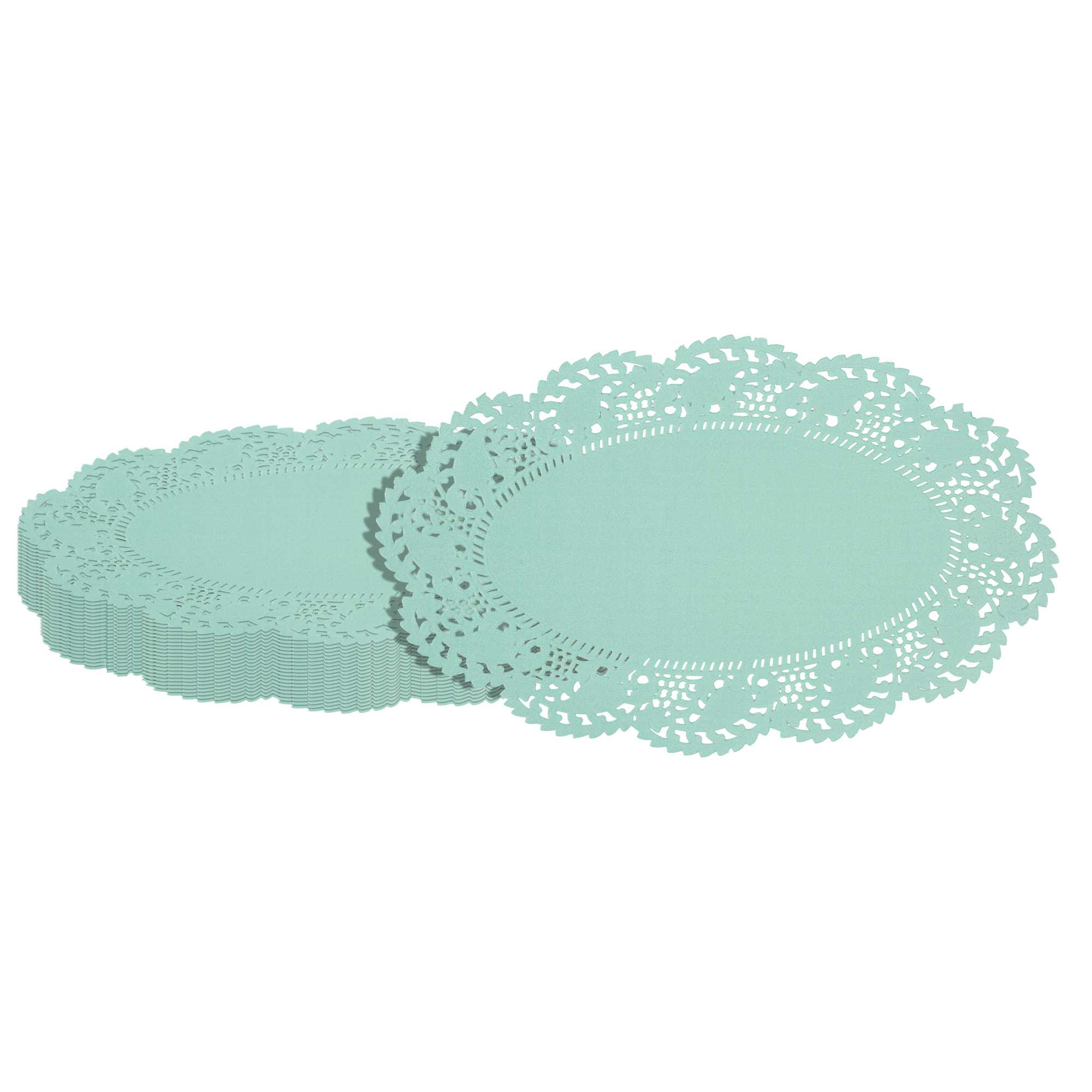 Pastry Tek Oval Teal Paper Doilies - Lace - 10 1/2" x 6 1/2" - 100 count box
