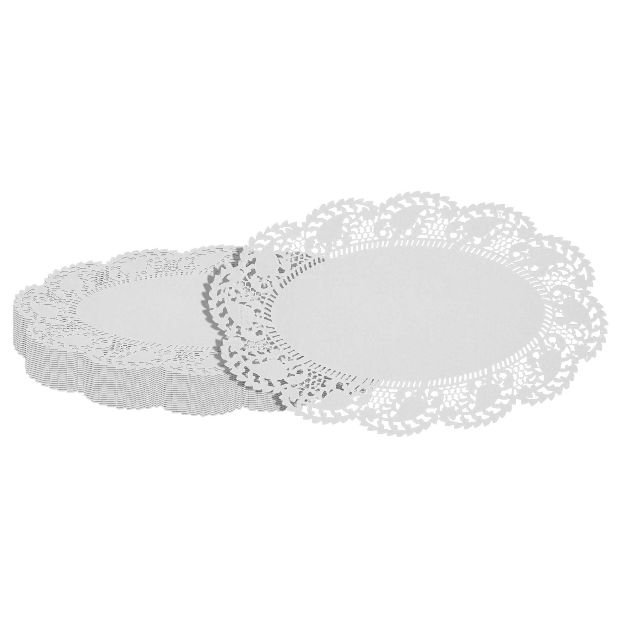 Pastry Tek Oval White Paper Doilies - Lace - 10 1/2" x 6 1/2" - 100 count box