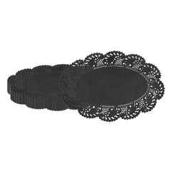 Pastry Tek Oval Black Paper Doilies - Lace - 12 1/2