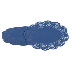 Pastry Tek Oval Navy Blue Paper Doilies - Lace - 12 1/2
