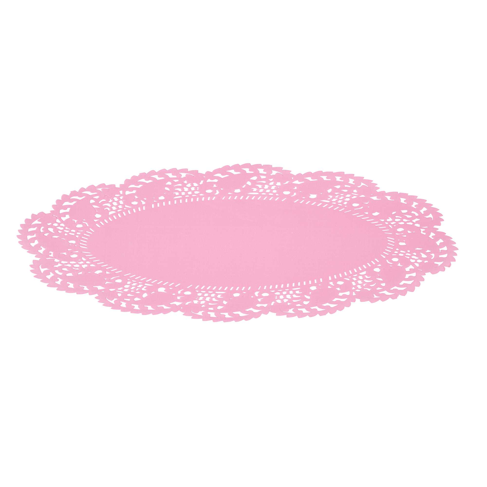 Pastry Tek Oval Pink Paper Doilies - Lace - 12 1/2" x 8 1/2" - 100 count box