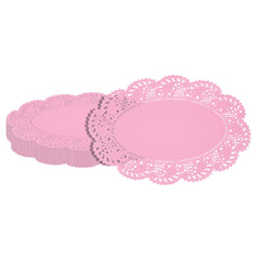 Pastry Tek Oval Pink Paper Doilies - Lace - 12 1/2