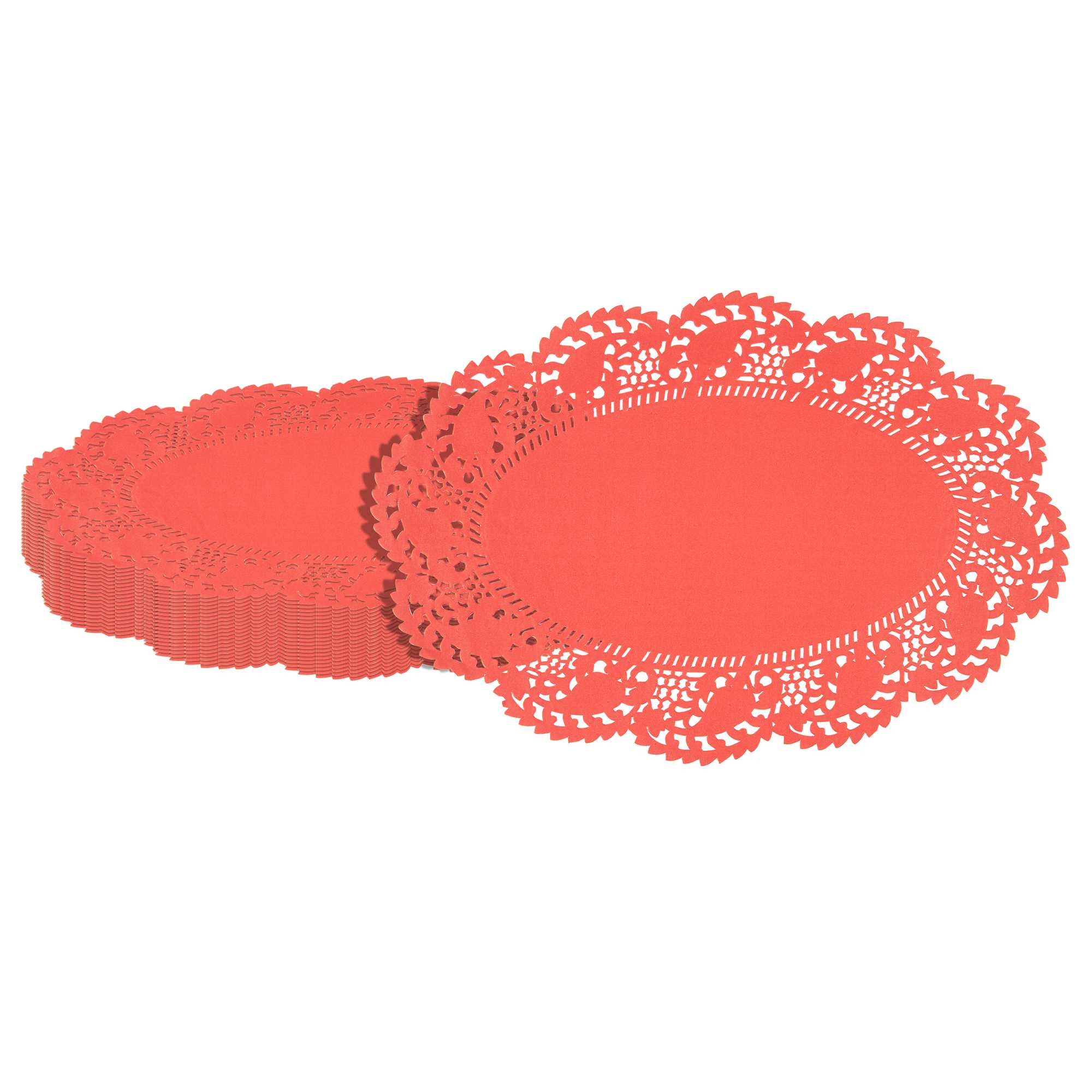 Pastry Tek Oval Red Paper Doilies - Lace - 12 1/2" x 8 1/2" - 100 count box