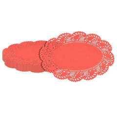 Pastry Tek Oval Red Paper Doilies - Lace - 12 1/2