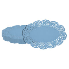 Pastry Tek Oval Sky Blue Paper Doilies - Lace - 12 1/2