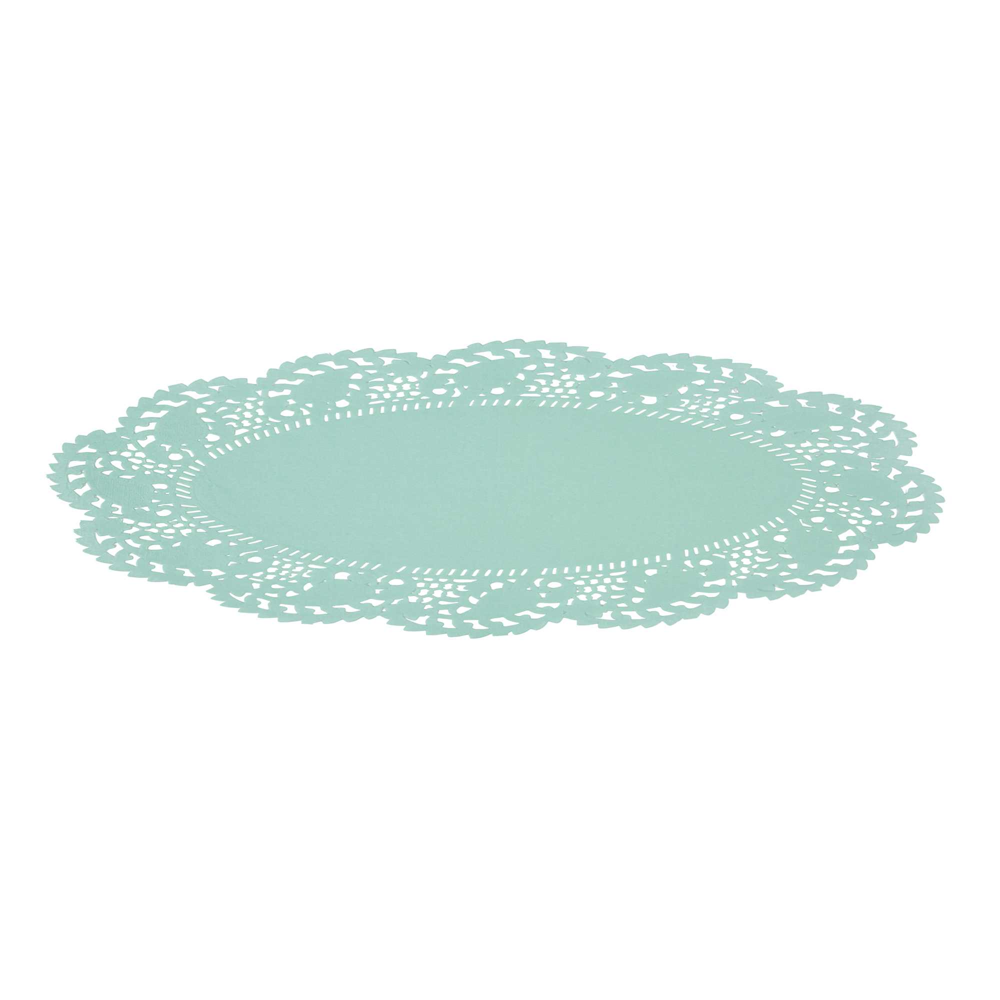 Pastry Tek Oval Teal Paper Doilies - Lace - 12 1/2" x 8 1/2" - 100 count box