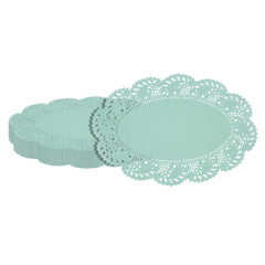 Pastry Tek Oval Teal Paper Doilies - Lace - 12 1/2