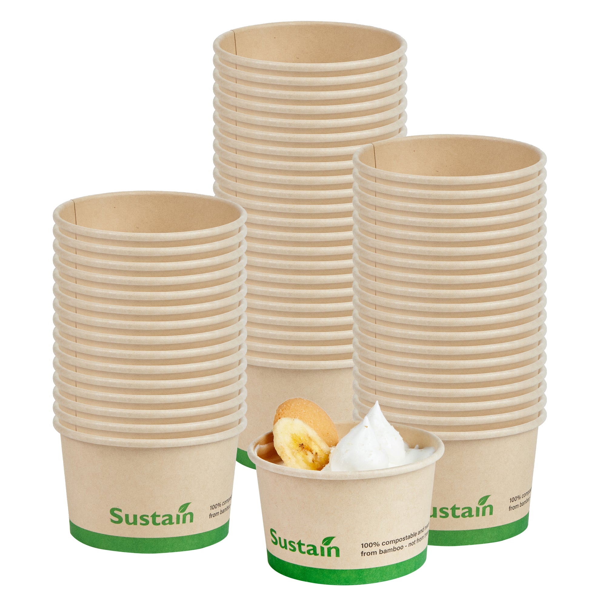 Sustain 3 oz Round Bamboo Paper To Go Cup - with PLA Lining, Compostable - 3" x 3" x 1 3/4" - 50 count box