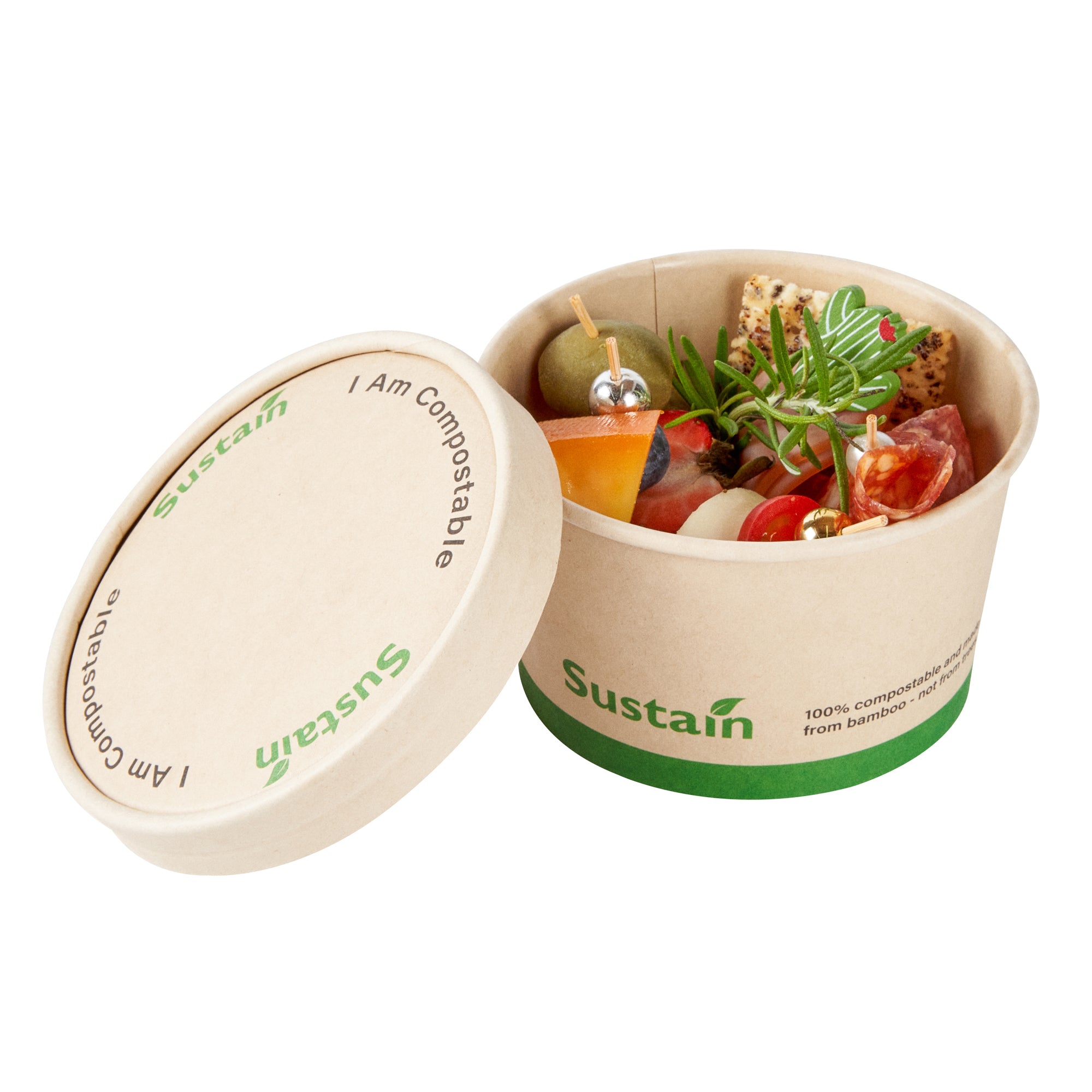 Sustain Round Bamboo Paper To Go Cup Lid - with PLA Lining, Fits 12 oz - 50 count box