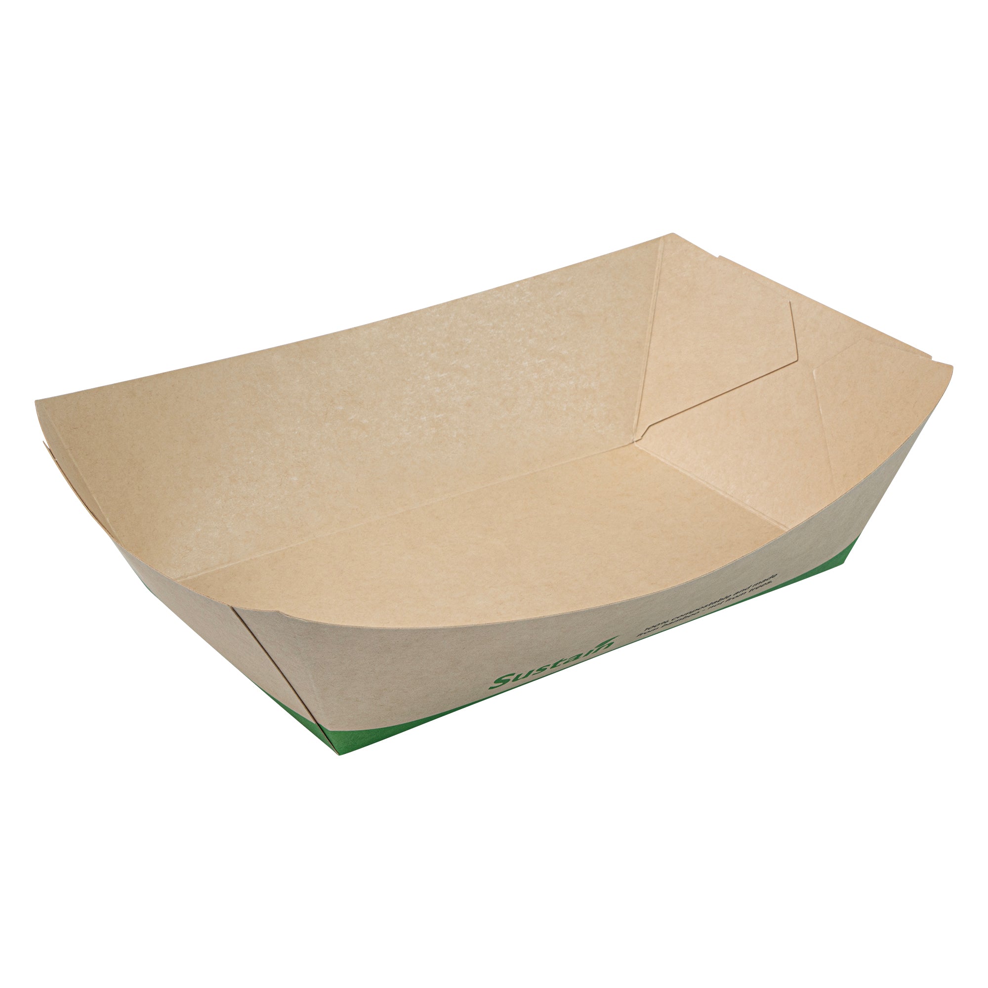 Sustain 2 lb Bamboo Paper #200 Food Tray / Boat - with PLA Lining, Compostable - 6 1/2" x 3 3/4" x 2 1/4" - 50 count box