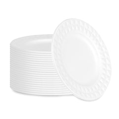 Pulp Safe No PFAS Added Round White Sugarcane / Bagasse Plate - Home Compostable, with Diamond Rim - 7