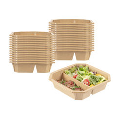 Sustain 41 oz Octagonal Kraft Paper Take Out Container - 2 Compartments, PLA Lining, Compostable - 7 3/4