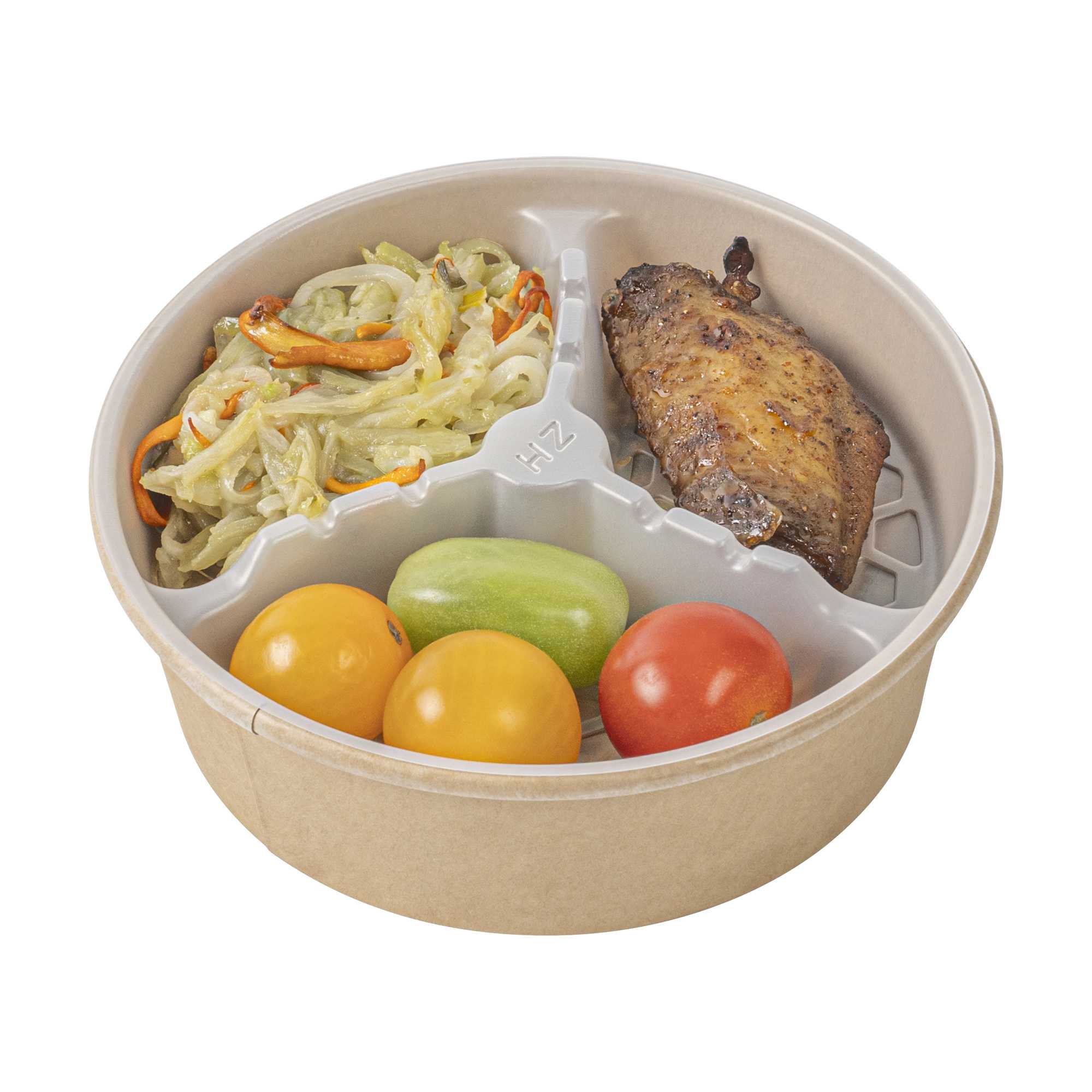 Bio Tek 12 oz White Plastic 3-Compartment Insert Tray - Fits 17-45 oz Containers - 200 count box