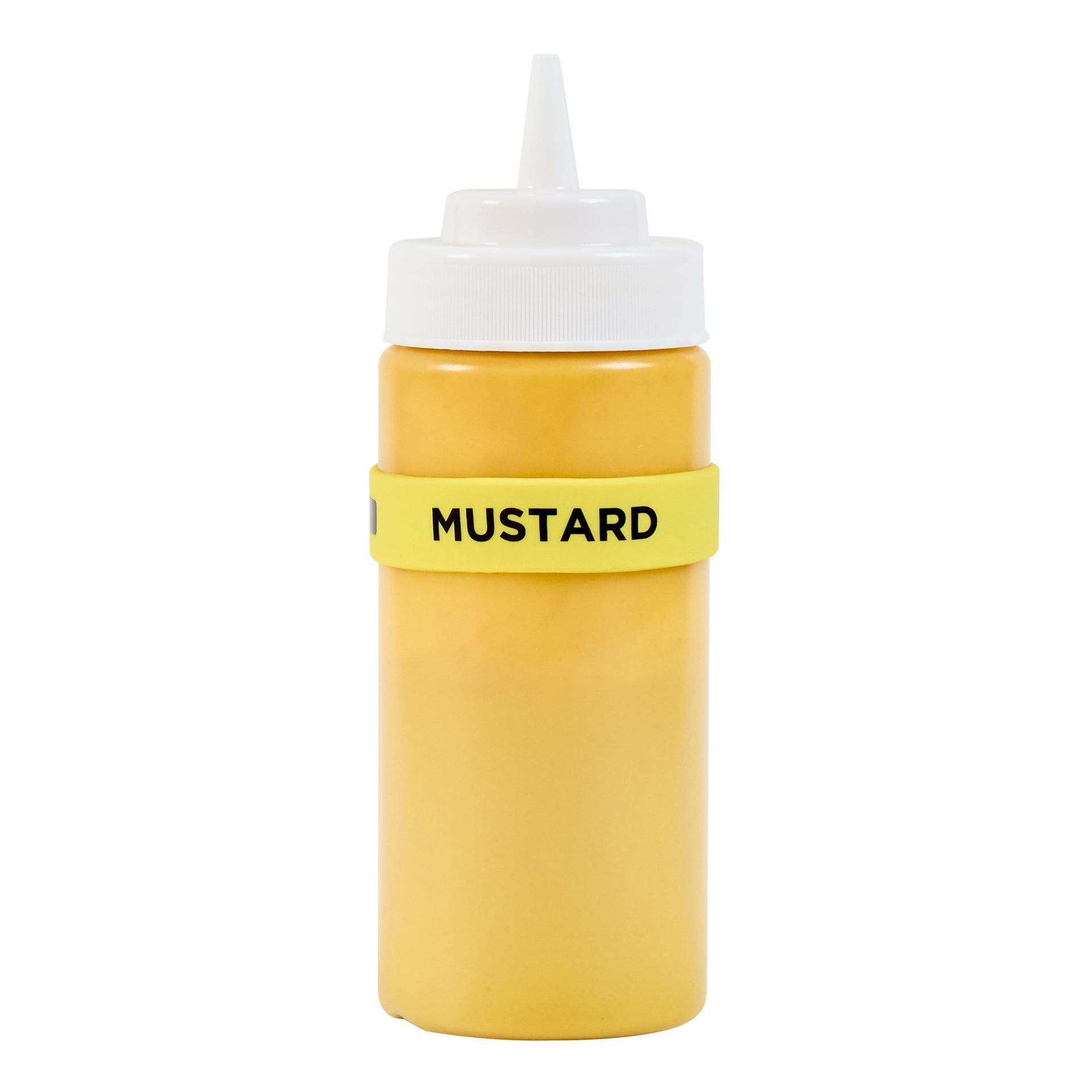 First In First Out Yellow Silicone Mustard Label Band - Fits 16, 20 and 24 oz Squeeze Bottles - 10 count box