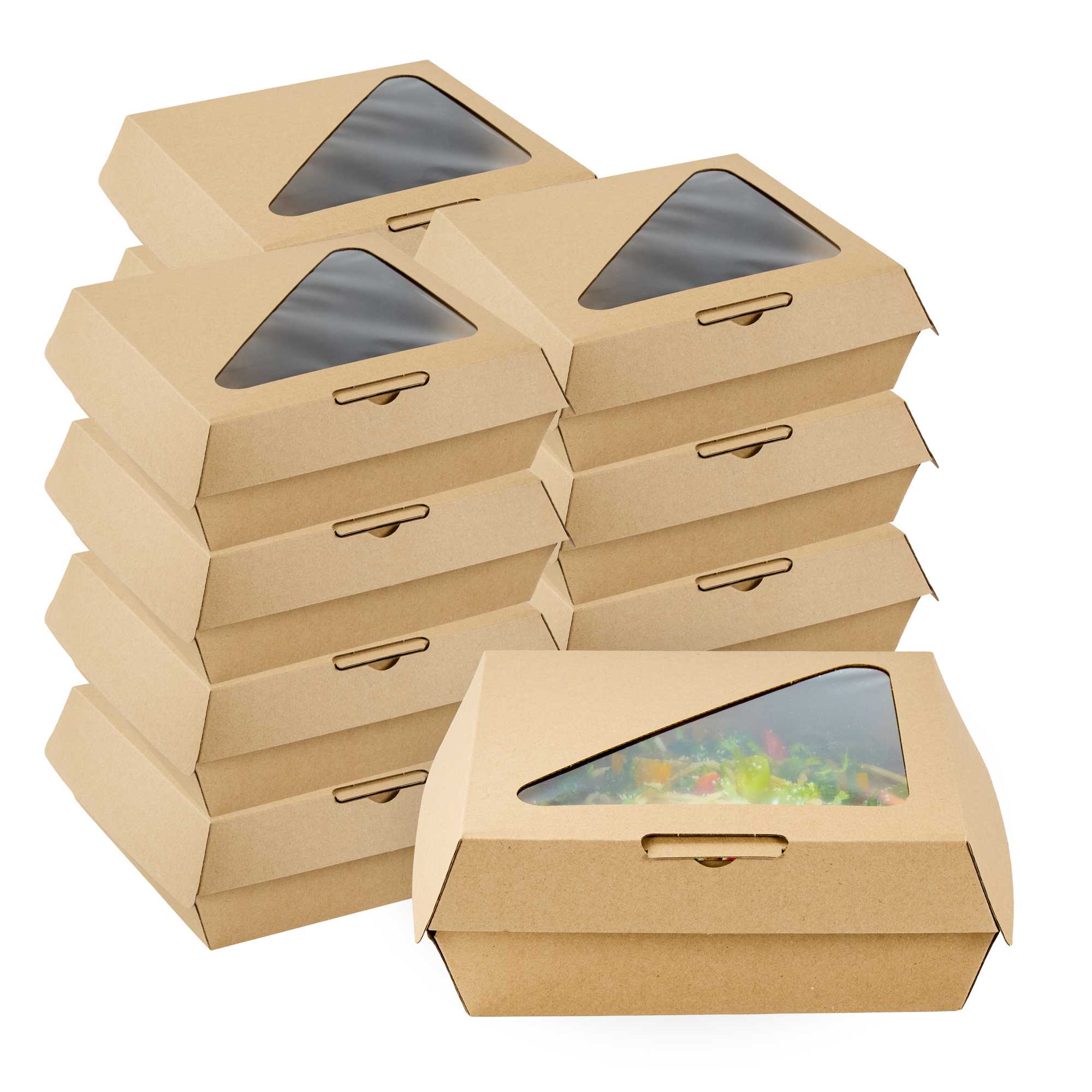 Eco Tek Rectangle Kraft Paper Corrugated Clamshell Container - with PLA Window - 8" x 8" x 3 1/4" - 50 count box
