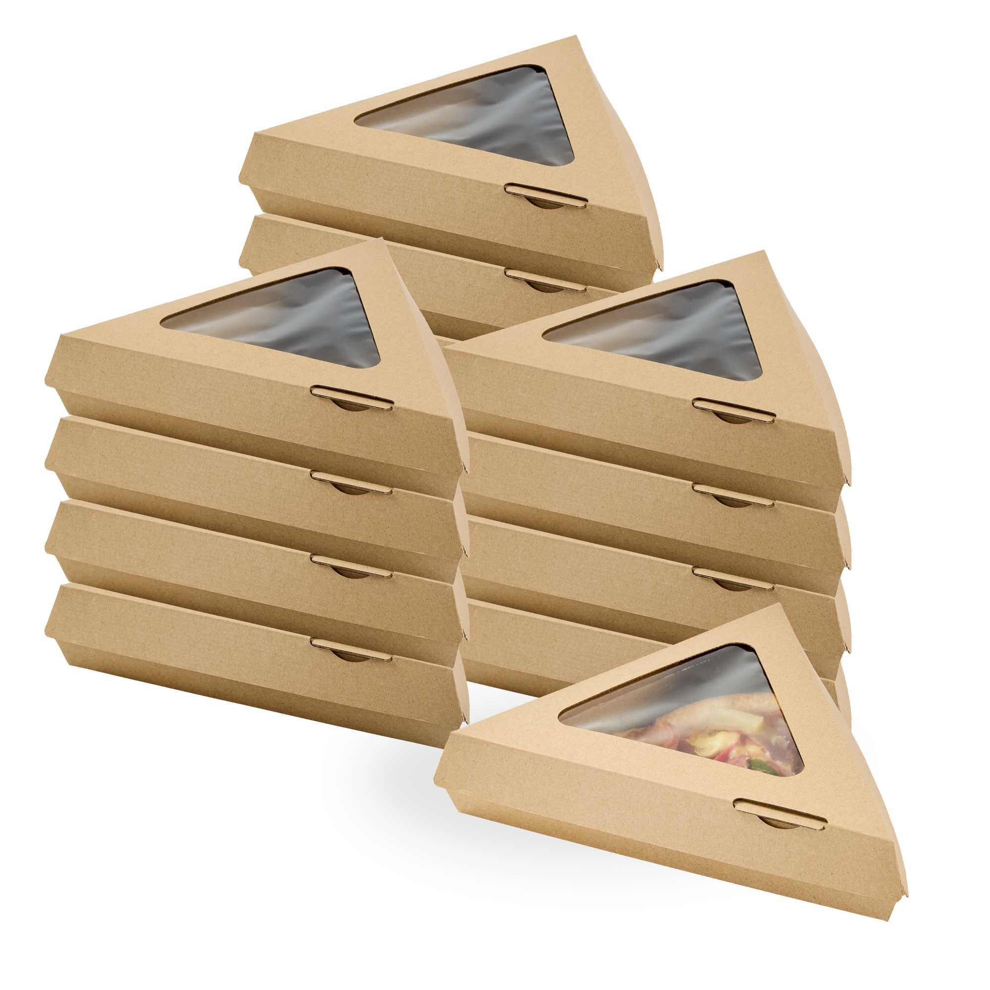 Eco Tek Kraft Paper Corrugated Pizza Slice Box - Clamshell, with PLA Window - 8 1/4" x 9 1/4" x 2" - 50 count box