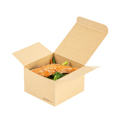 Heat Tek Kraft Paper Take Out Container - Oven-Safe, with Tuck Top - 4 1/2