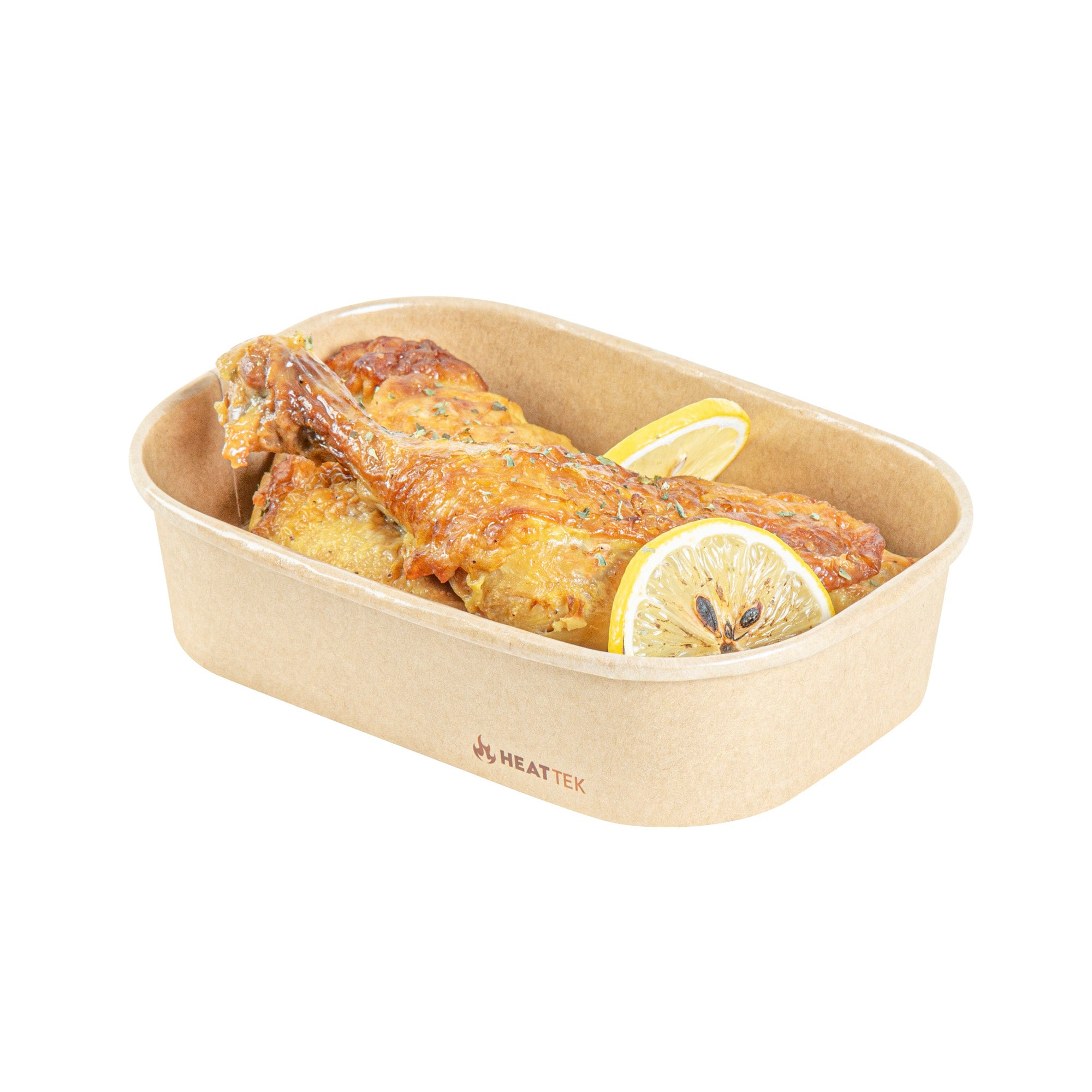 Heat Tek 17 oz Oval Kraft Paper Serving Container - Oven-Safe - 6 3/4" x 4 3/4" x 1 1/2" - 100 count box
