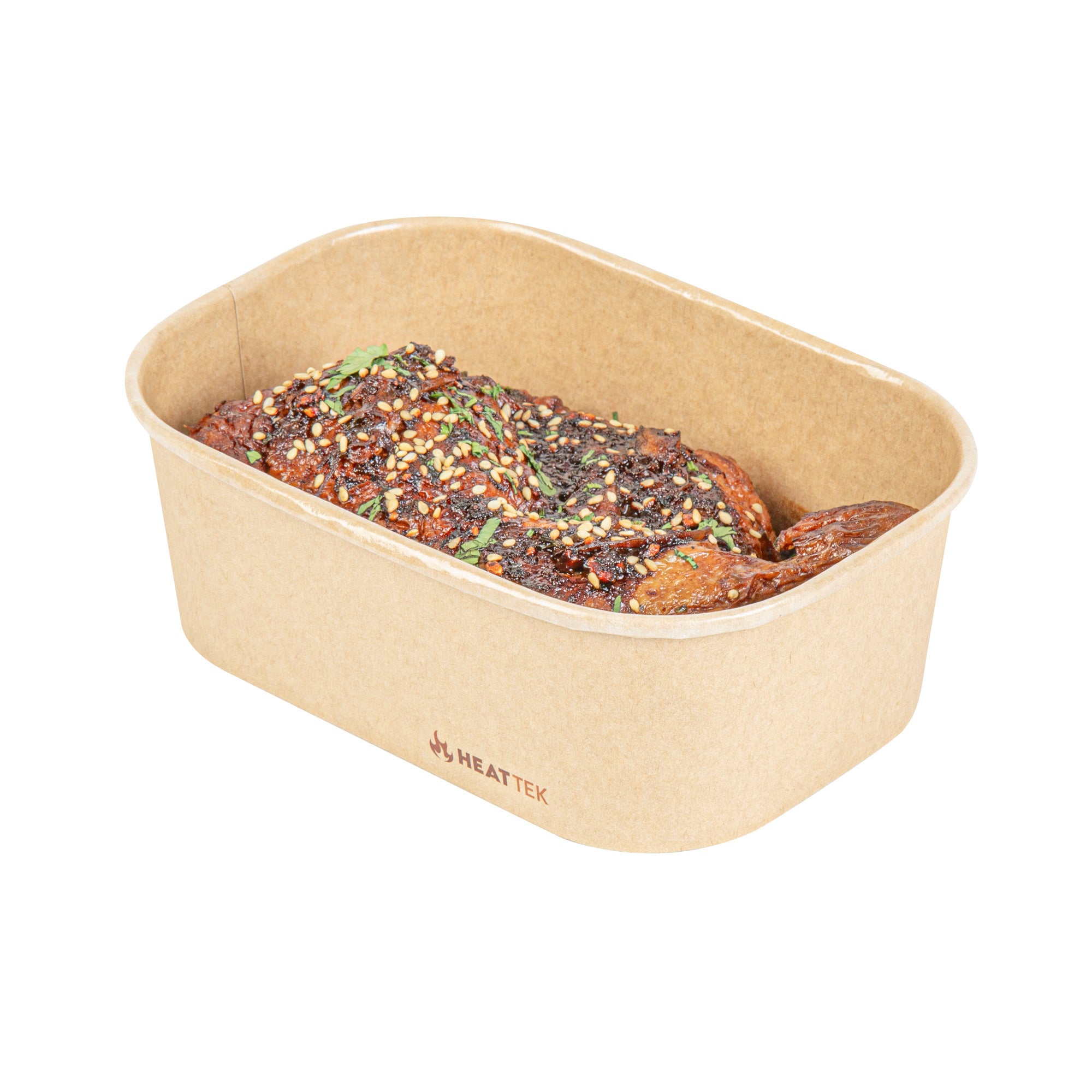 Heat Tek 25 oz Oval Kraft Paper Serving Container - Oven-Safe - 6 3/4" × 4 3/4" × 2 1/4" -100 count box