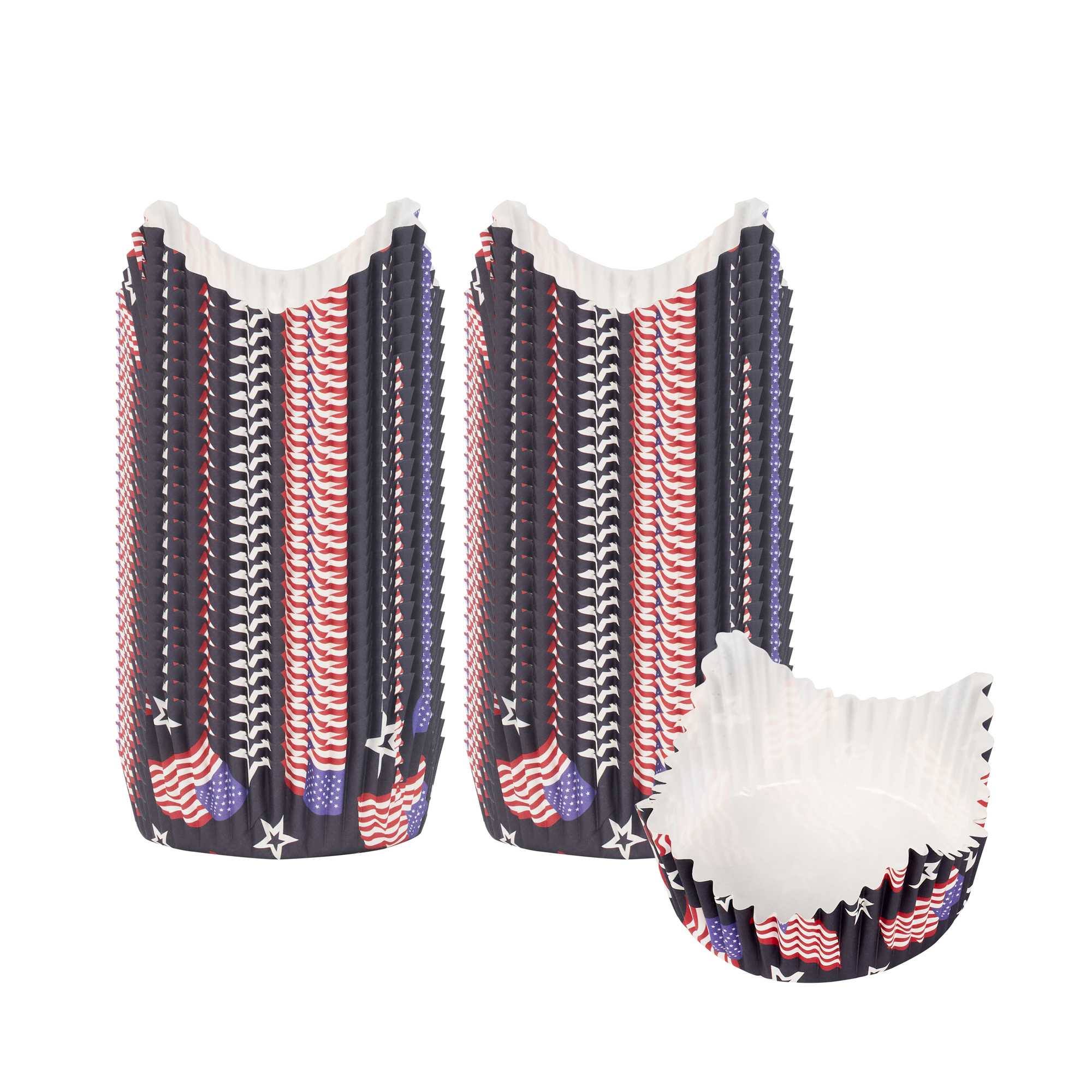 Panificio 4 oz Petal Paper Baking Cup - American Flag, Ridged, Greaseproof - 2 1/4" x 2 1/4" x 1 1/2" - 200 count box