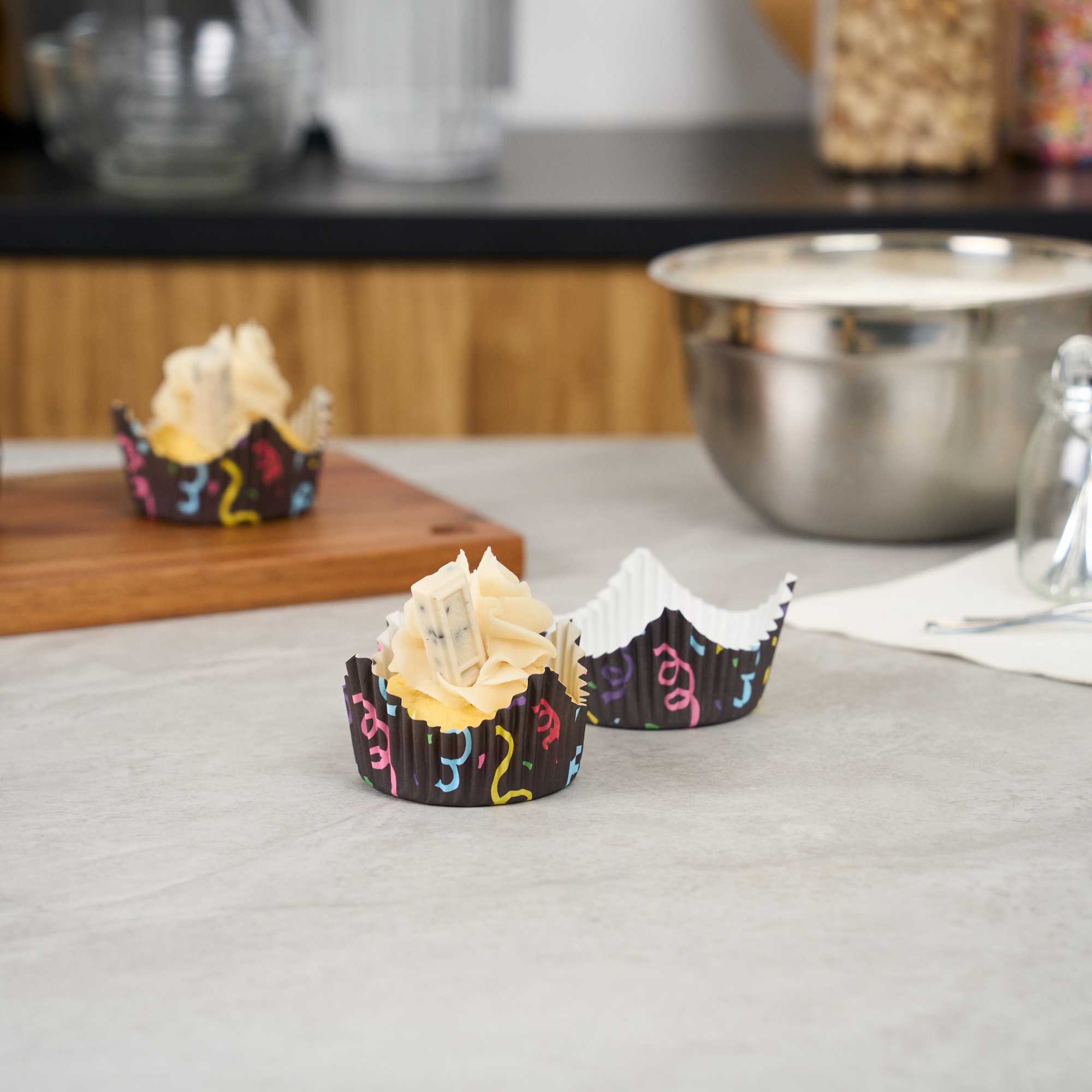 Panificio 4 oz Petal Paper Baking Cup - Colorful Streamers, Ridged, Greaseproof - 2 1/4" x 2 1/4" x 1 1/2" - 4000 count box