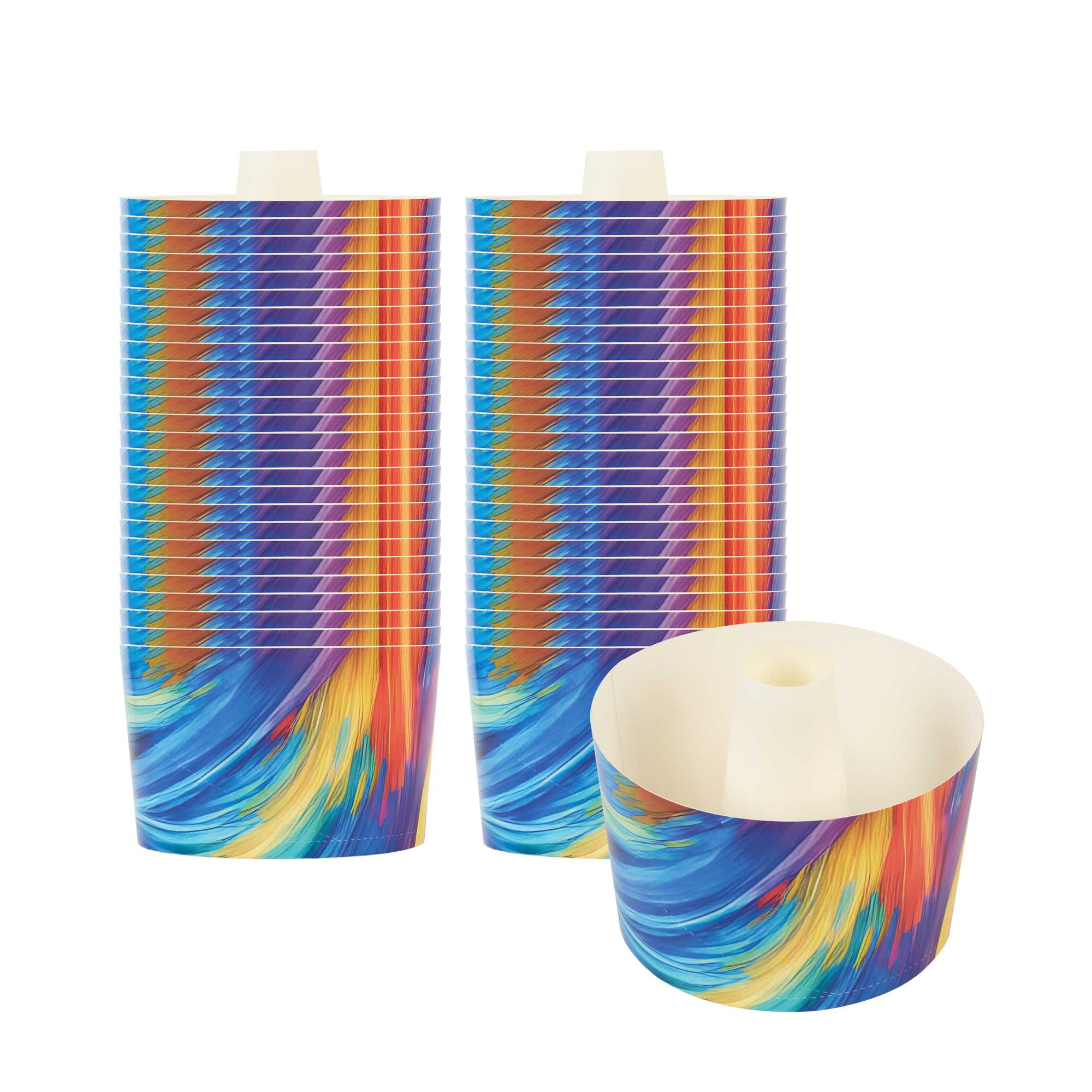 Panificio 38 oz Paper Baking Ring Mold - Colorful Abstract Waves, Greaseproof - 5" x 5" x 3 3/4" - 600 count box