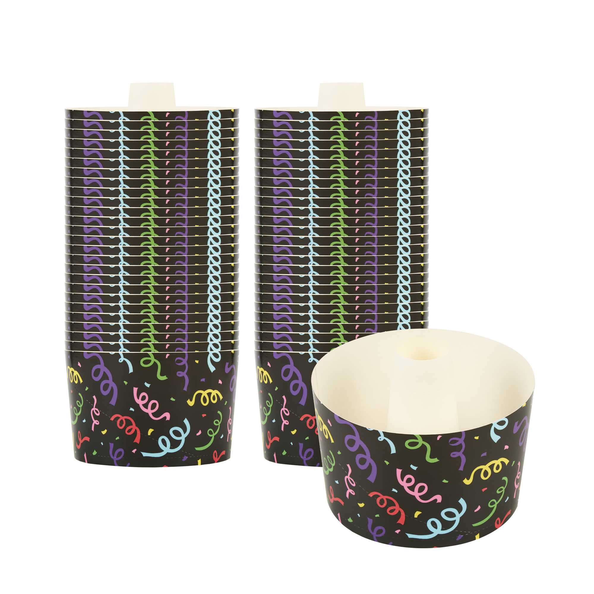 Panificio 38 oz Paper Baking Ring Mold - Colorful Streamers, Greaseproof - 5" x 5" x 3 3/4" - 600 count box