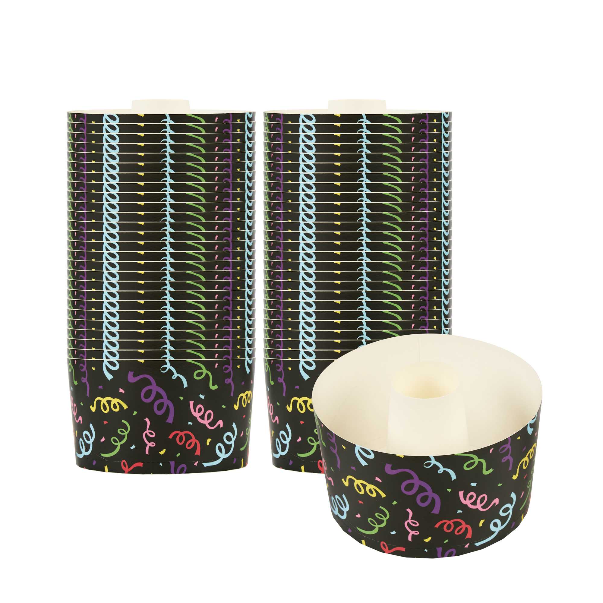 Panificio 22 oz Paper Baking Ring Mold - Colorful Streamers, Greaseproof - 4 1/2" x 4 1/2" x 2 3/4" - 100 count box