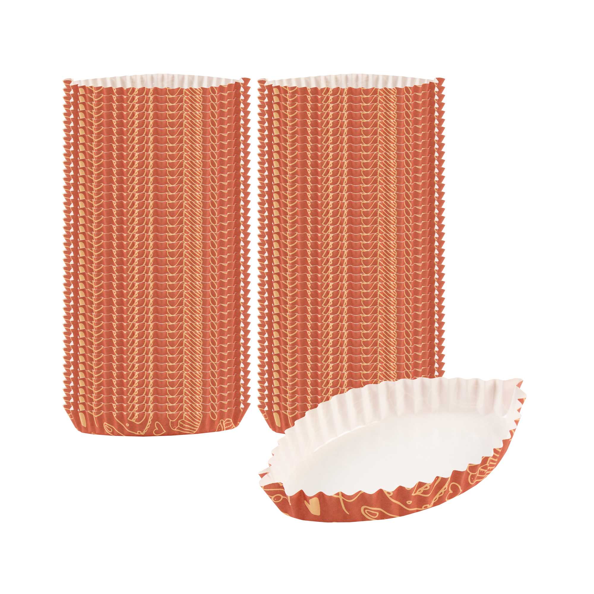 Panificio 5.4 oz Leaf Brown Paper Baking Cup - Bakery, Ridged, Greaseproof - 4" x 3 1/4" x 3/4" - 4000 count box